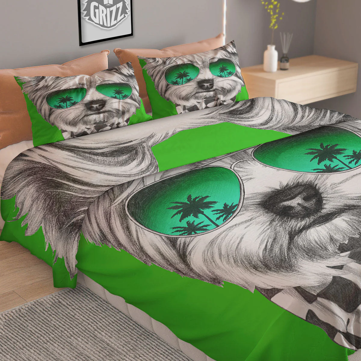 Yorkshire Terrier Sunglasses Print Duvet Cover Bedding Set - Image 2
