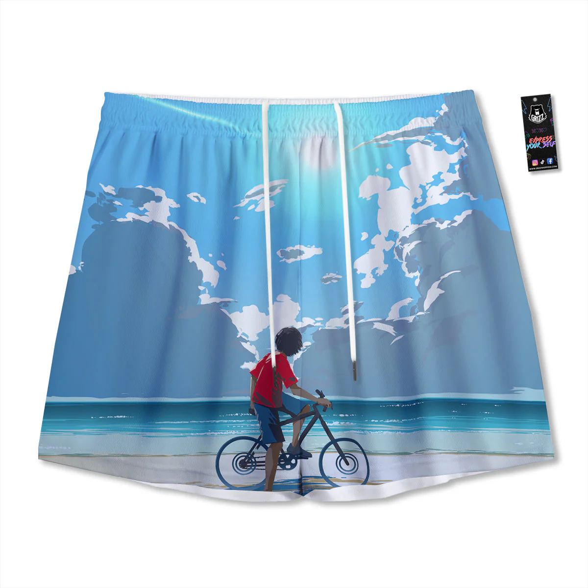 Young Man Looking At The Meteor Print Mesh Shorts
