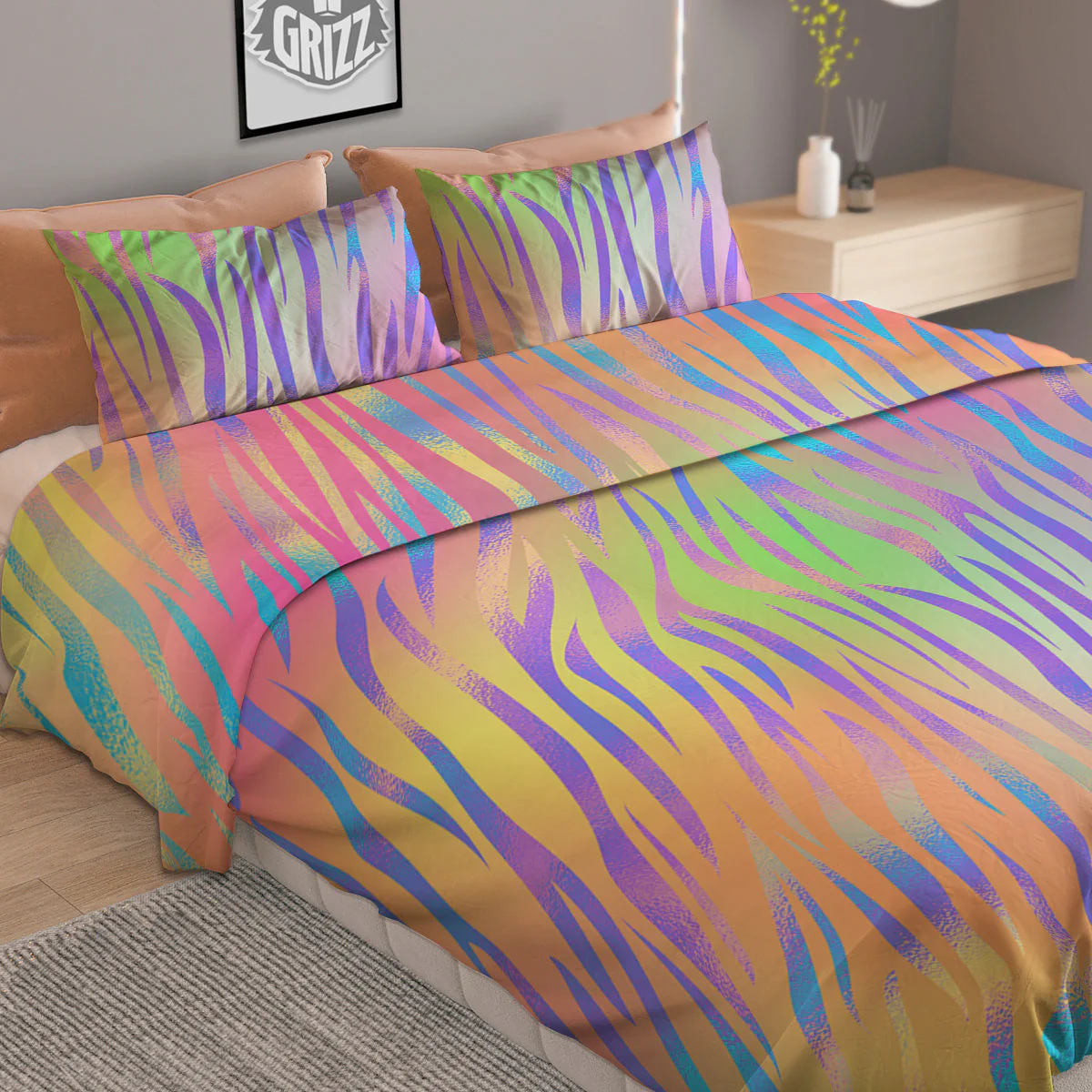 Zebra Pastel Print Pattern Duvet Cover Bedding Set - Image 2