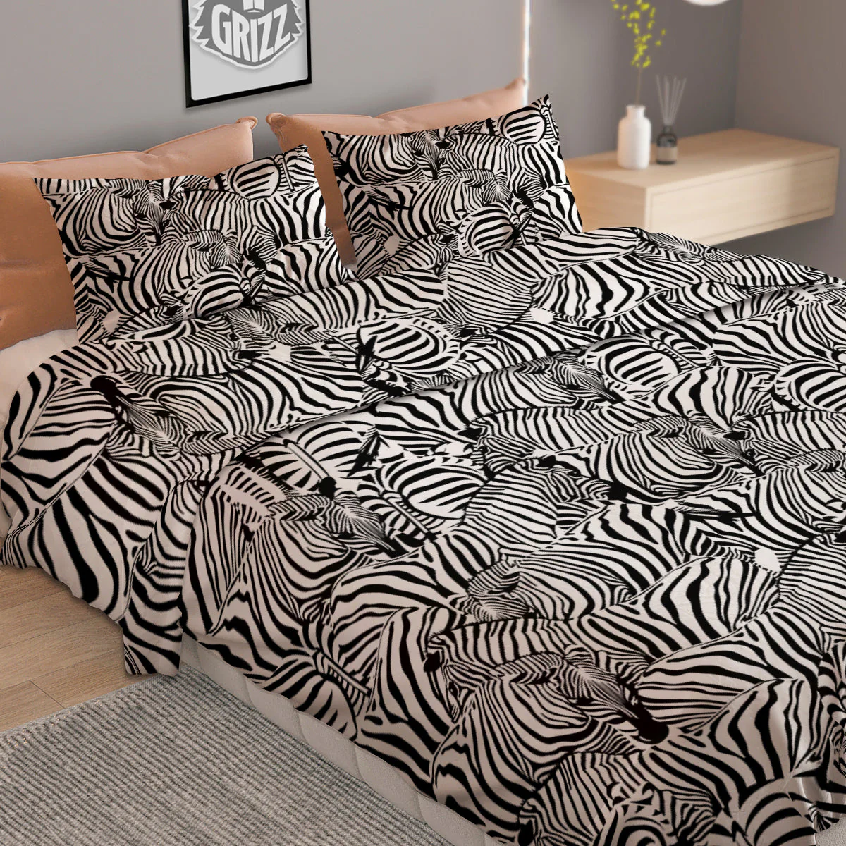 Zebra Striped Black And White Print Pattern Duvet Cover Bedding Set - Image 2