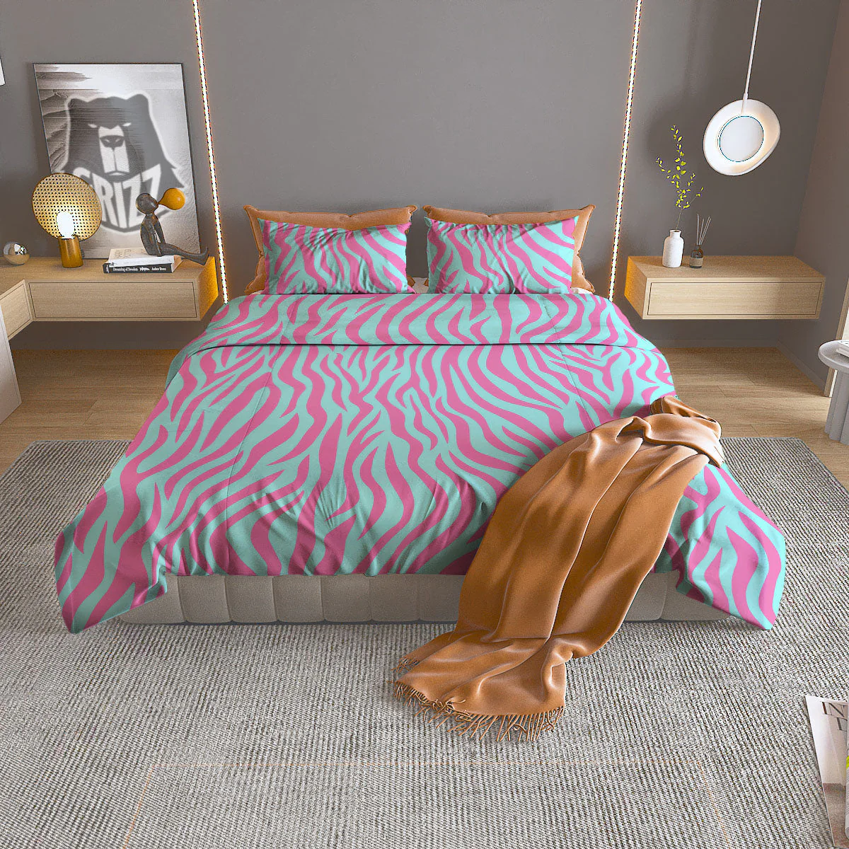 Zebra Stripes Blue And Pink Print Duvet Cover Bedding Set