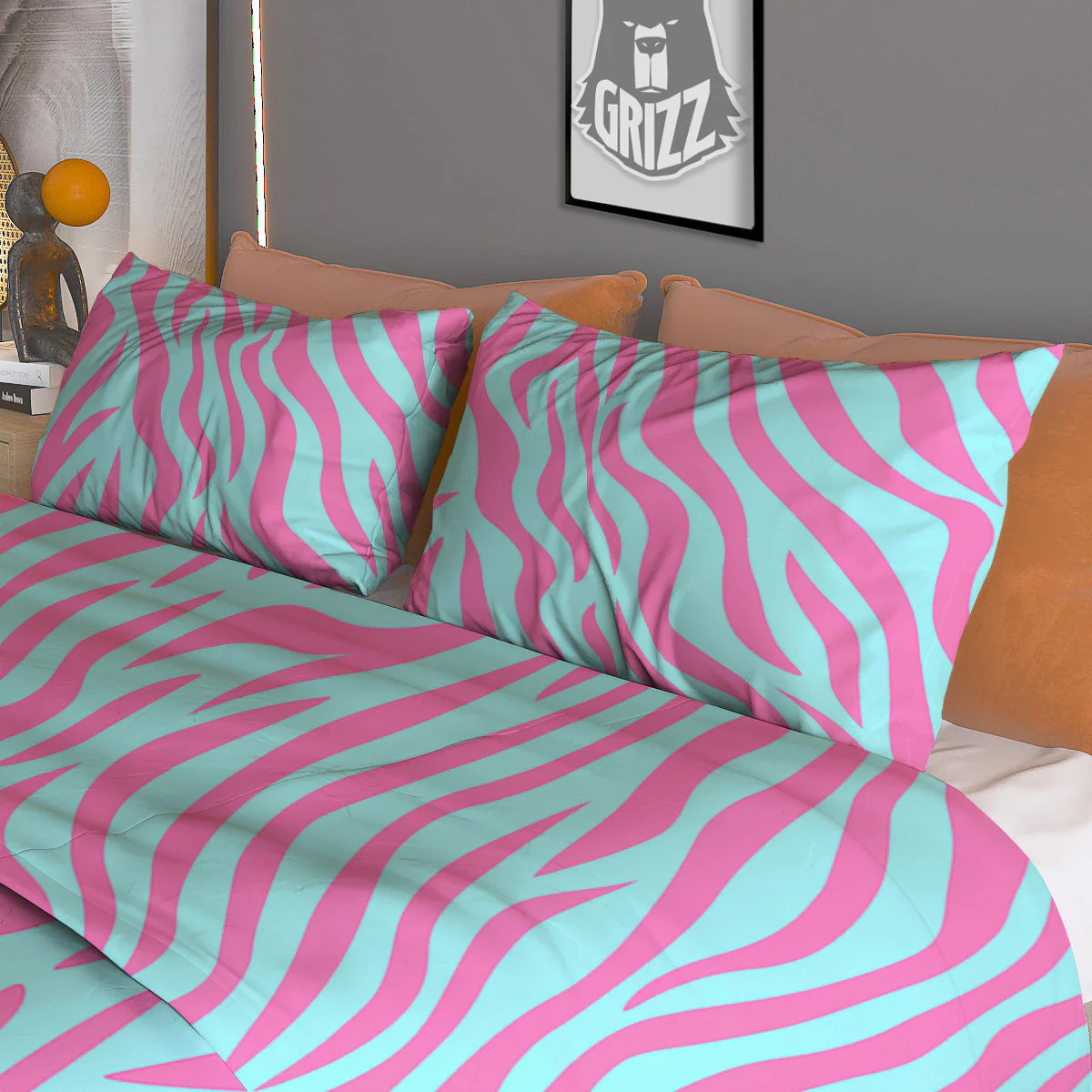 Zebra Stripes Blue And Pink Print Duvet Cover Bedding Set - Image 3