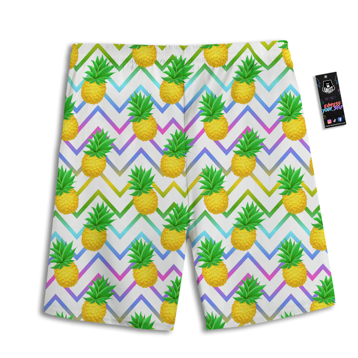 Zig Zag Neon Pineapple Print Pattern Men's Athletic Shorts - Image 2