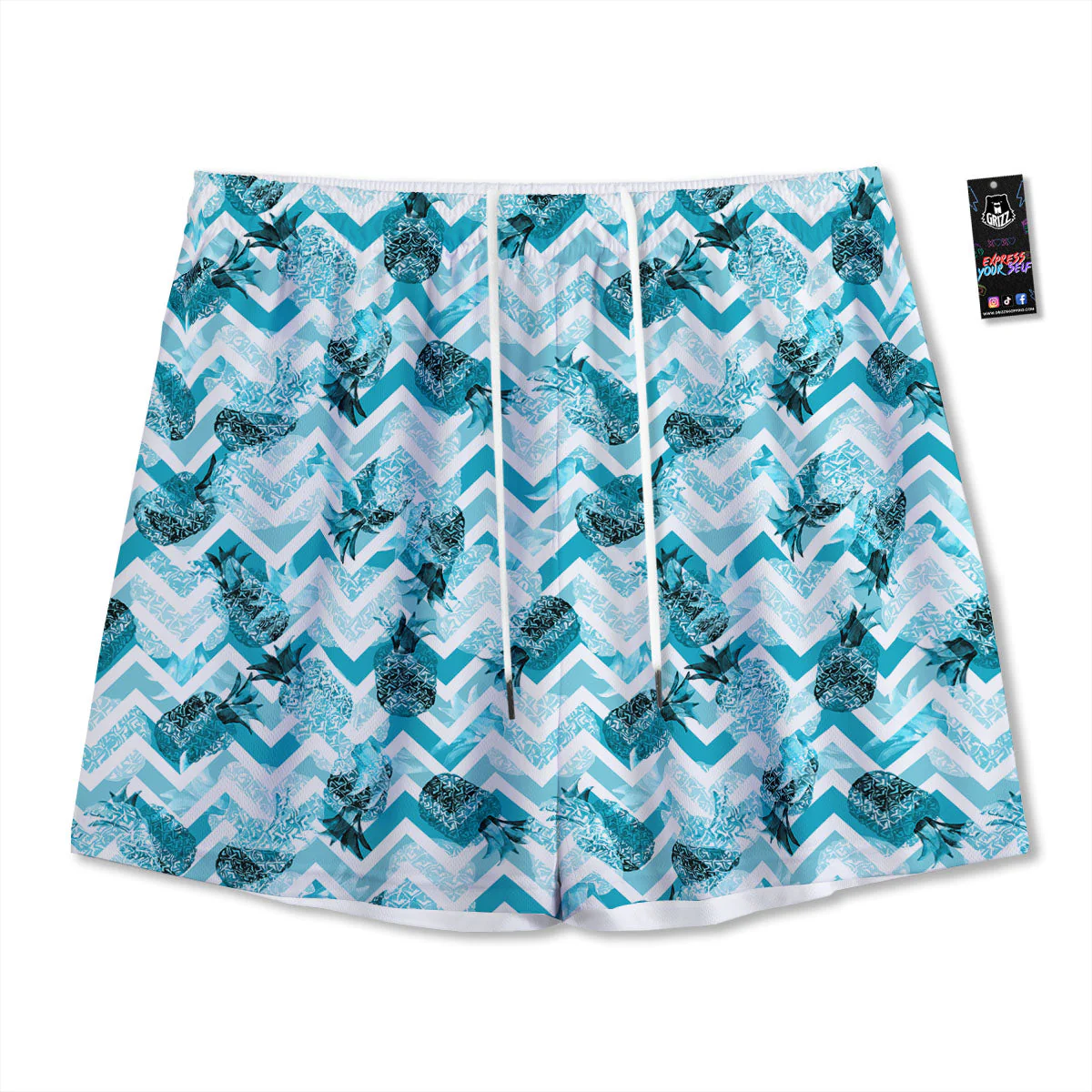 Zig Zag Pastel Pineapple Print Pattern Mesh Shorts