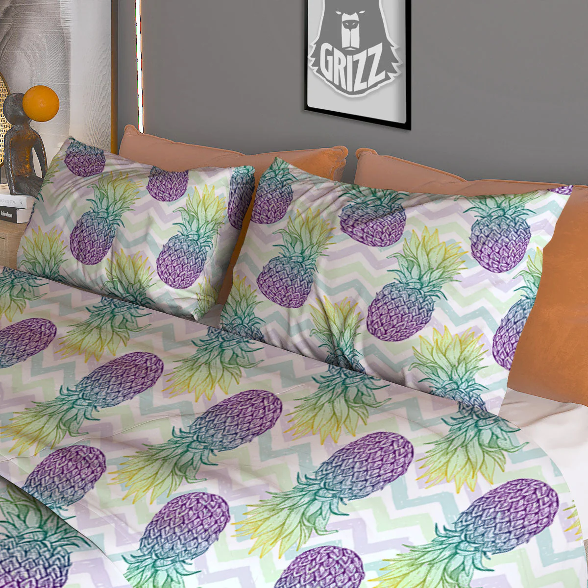 Zig Zag Pineapple Bright Print Pattern Duvet Cover Bedding Set - Image 3