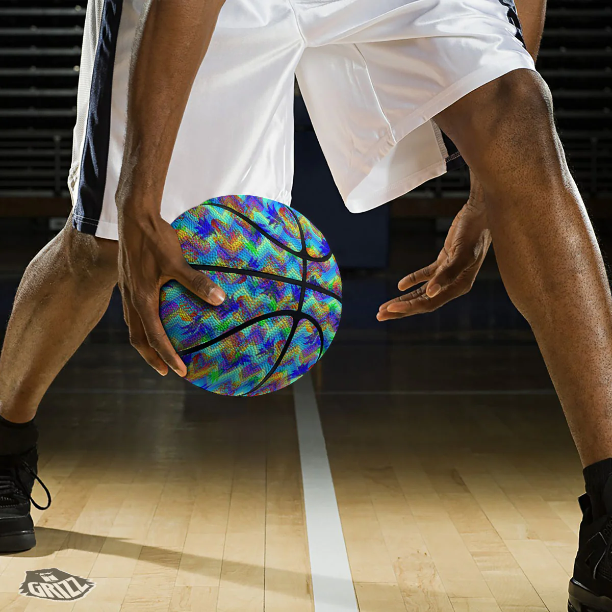 Zig Zag Pineapple Neon EDM Print Pattern Basketball - Image 3
