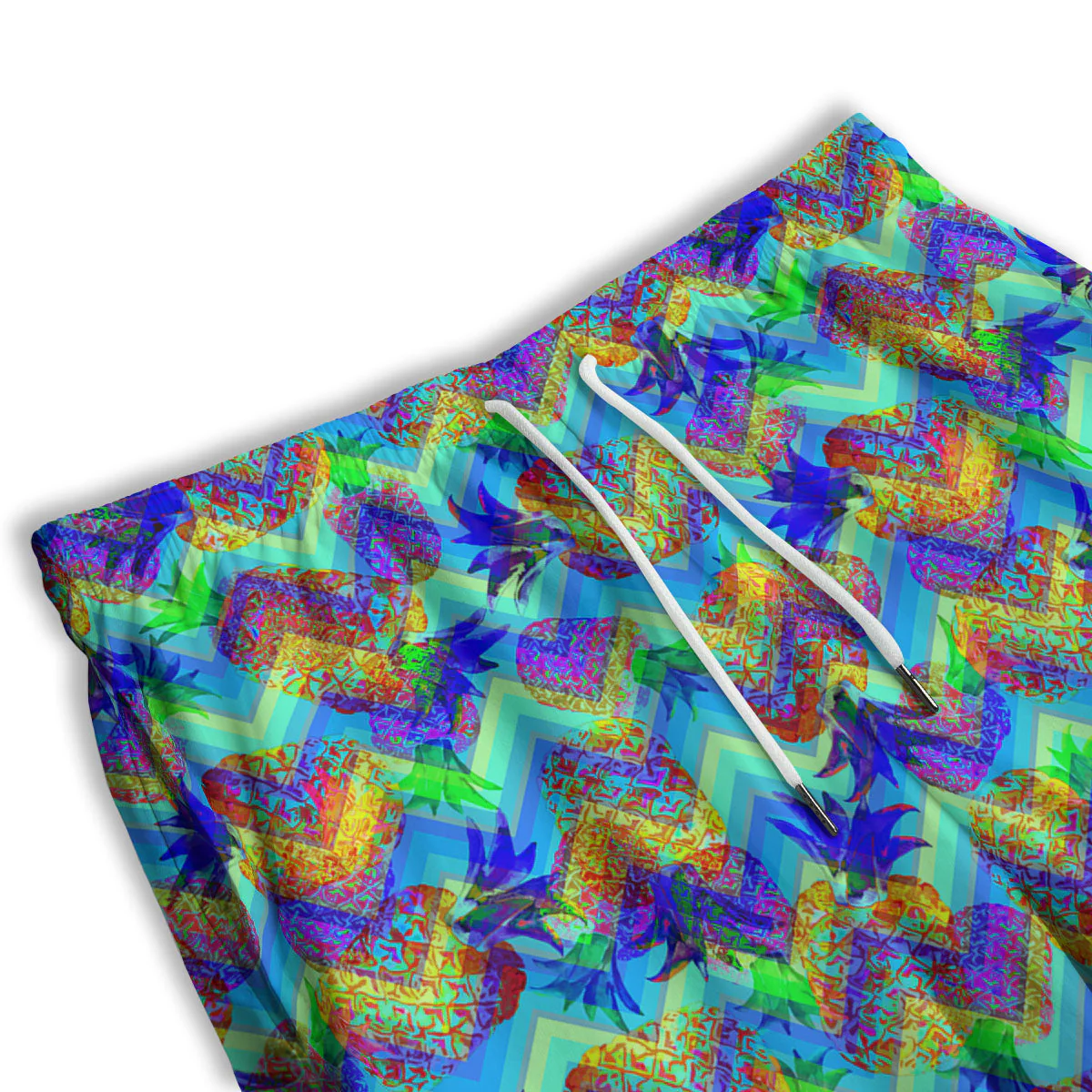 Zig Zag Pineapple Neon EDM Print Pattern Men's Athletic Shorts - Image 3