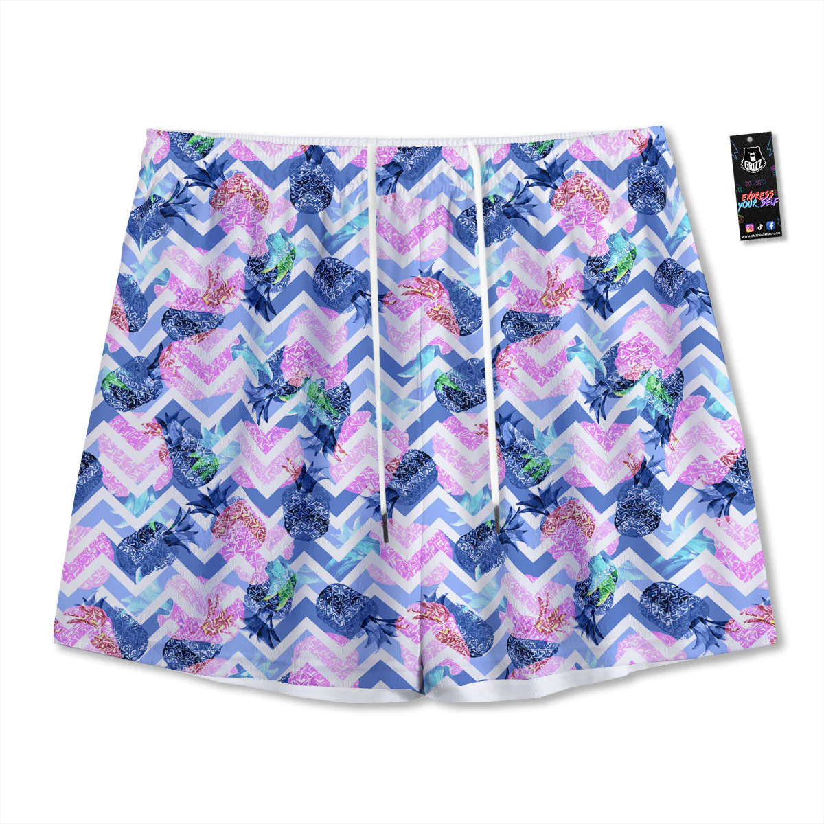 Zig Zag Pineapple Purple Print Pattern Mesh Shorts