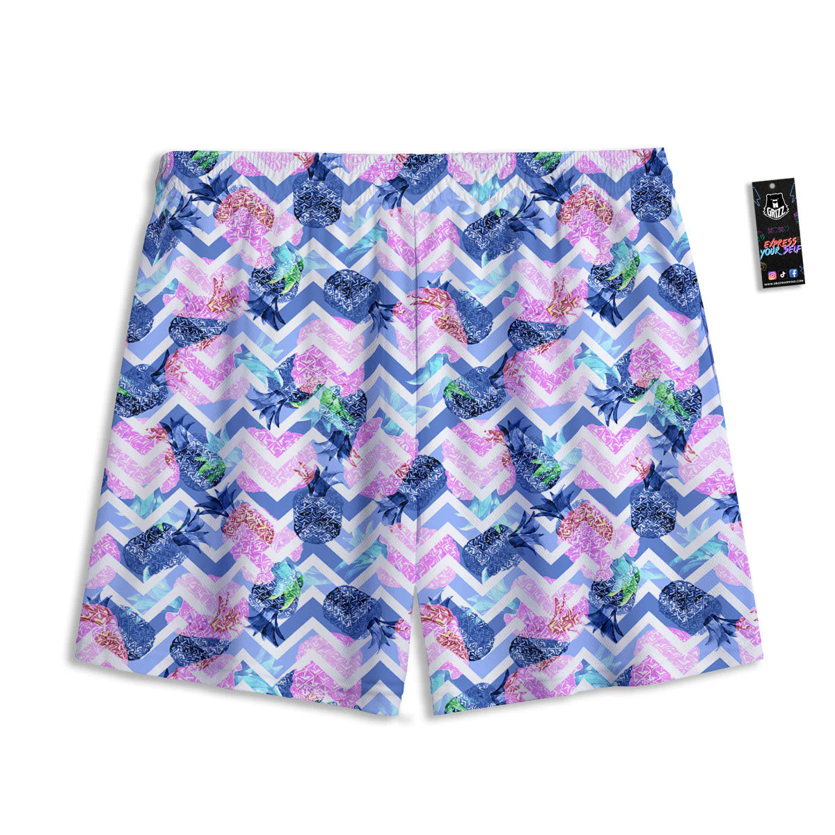 Zig Zag Pineapple Purple Print Pattern Mesh Shorts - Image 2