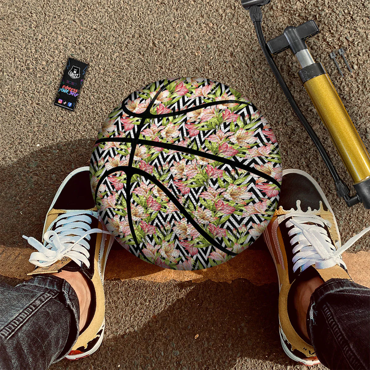 Zigzag Alstroemeria Pastel Print Pattern Basketball - Image 2