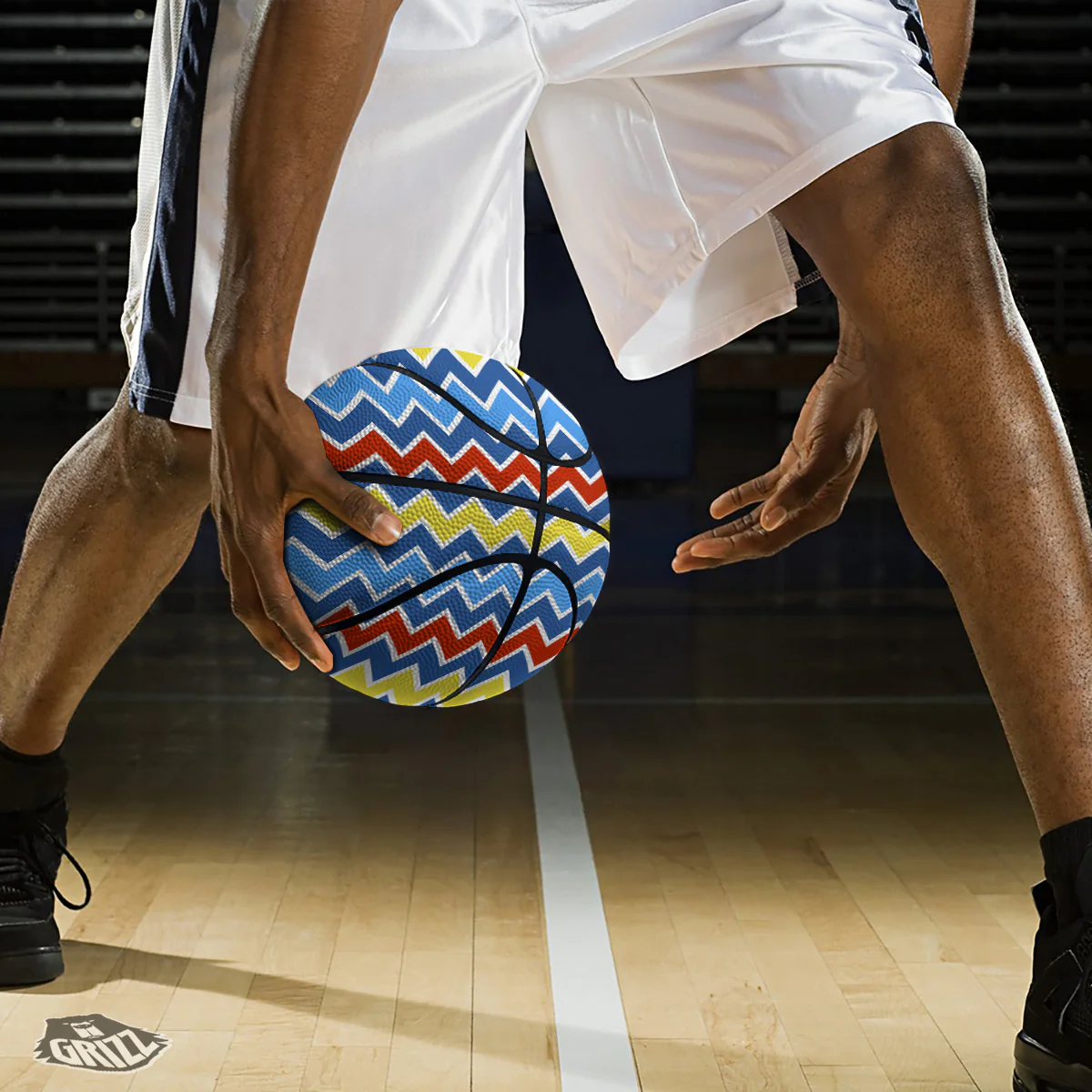 Zigzag Autism Awareness Color Print Pattern Basketball - Image 3