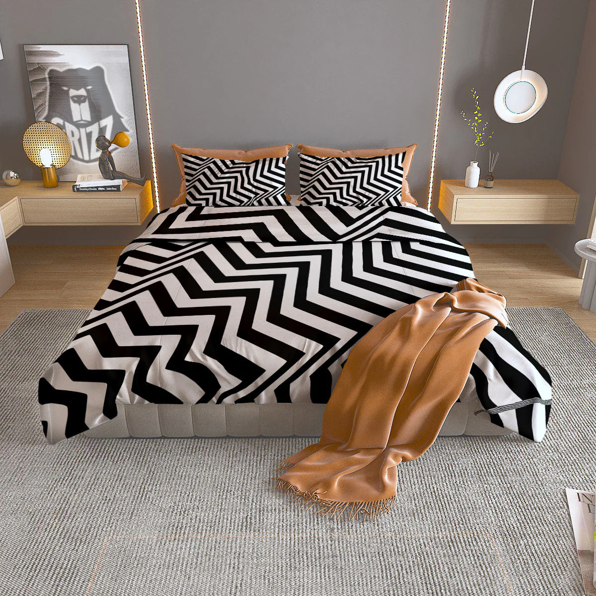 Zigzag Dazzle White And Black Print Duvet Cover Bedding Set