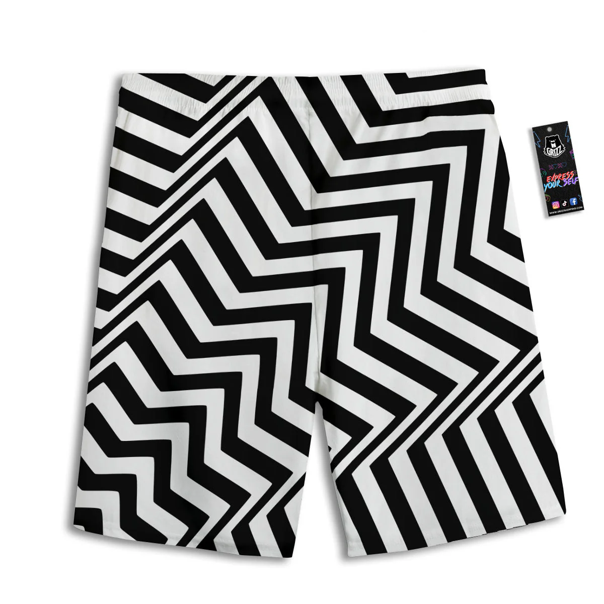 Zigzag Dazzle White And Black Print Men's Athletic Shorts - Image 2