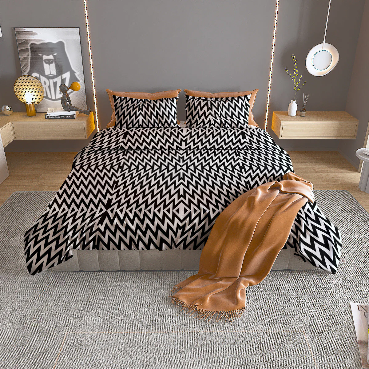 Zigzag Lines Black Print Pattern Duvet Cover Bedding Set