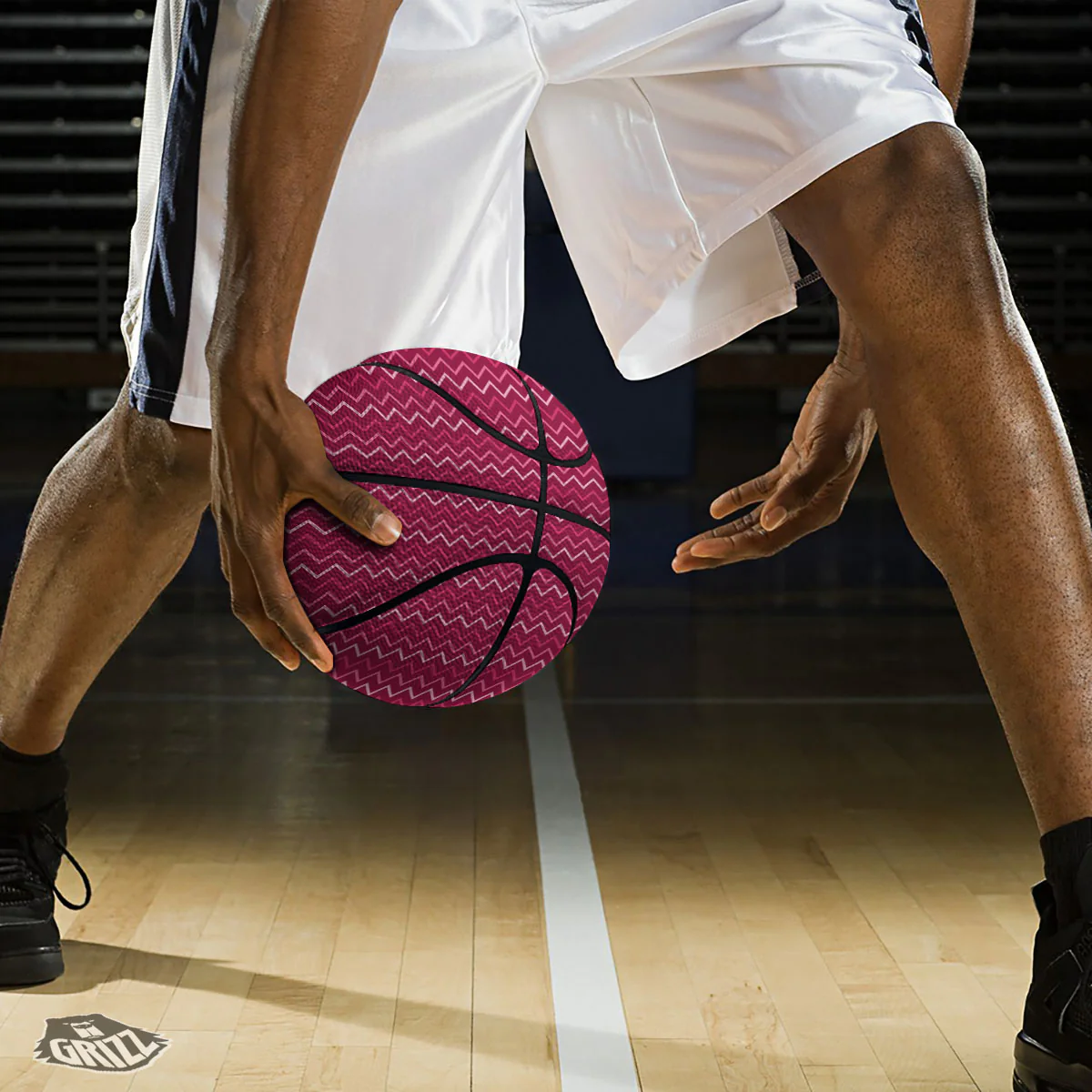 Zigzag Magenta Pink Print Pattern Basketball - Image 3