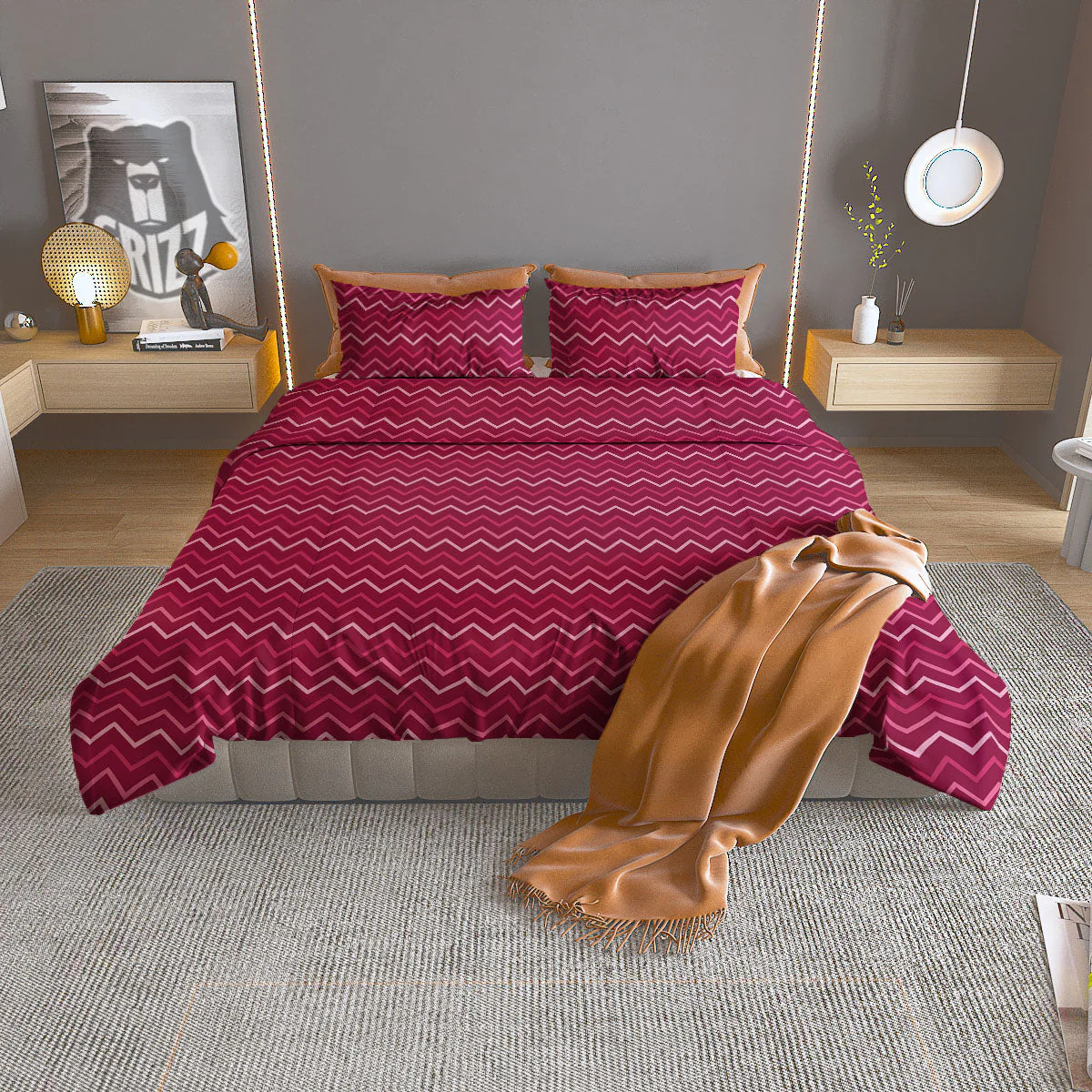 Zigzag Magenta Pink Print Pattern Duvet Cover Bedding Set