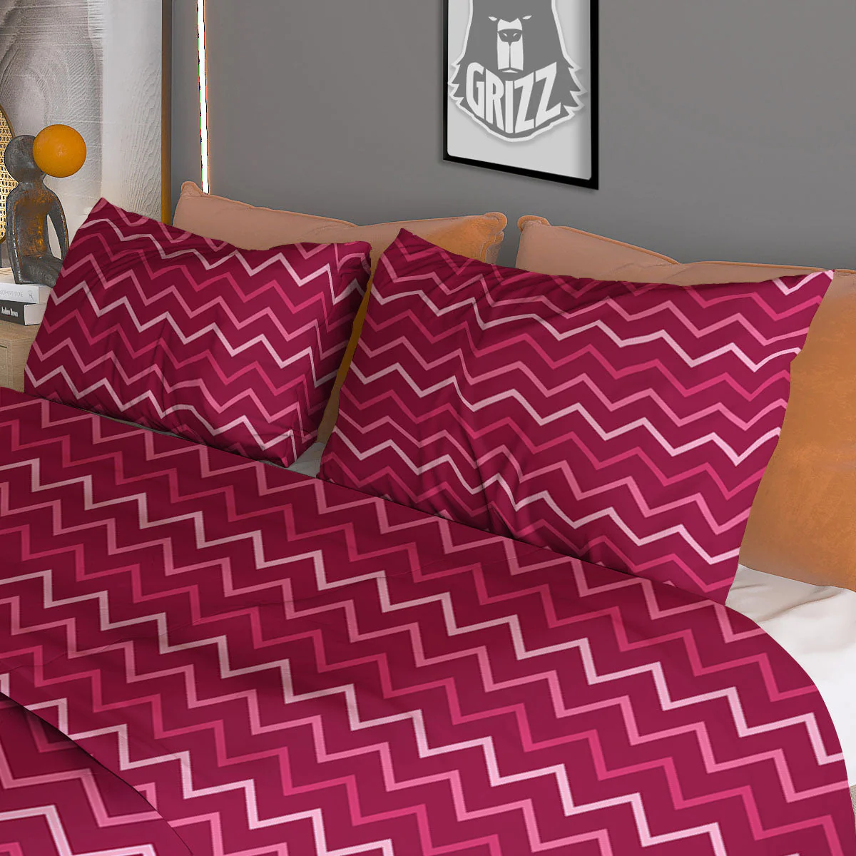 Zigzag Magenta Pink Print Pattern Duvet Cover Bedding Set - Image 3