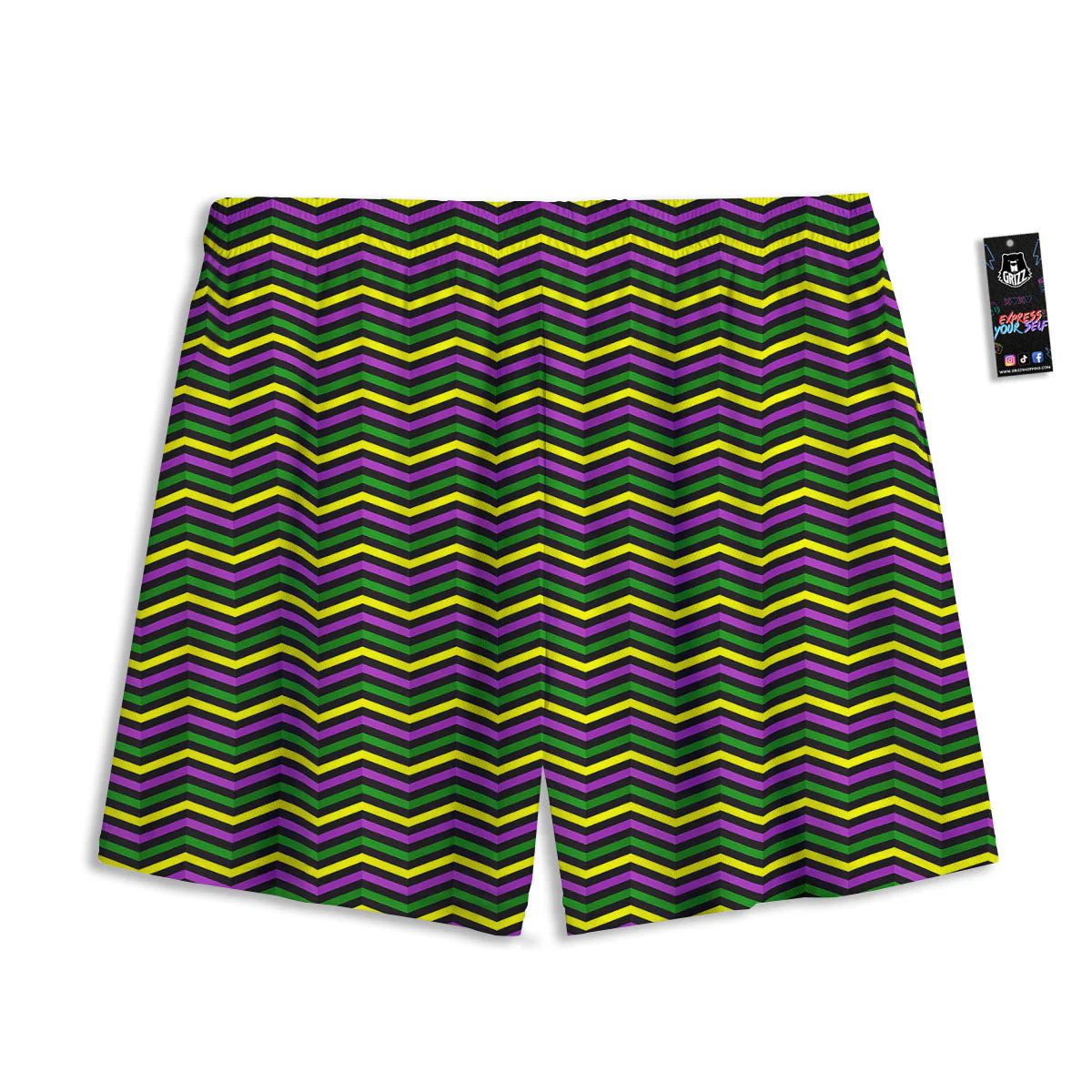 Zigzag Mardi Gras Print Pattern Mesh Shorts - Image 2