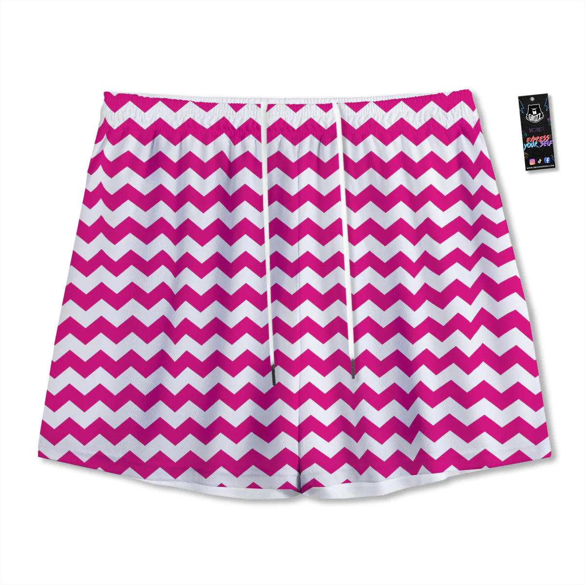 Zigzag Pink And White Print Pattern Mesh Shorts