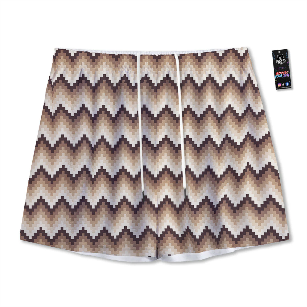 Zigzag Pixel Print Pattern Mesh Shorts