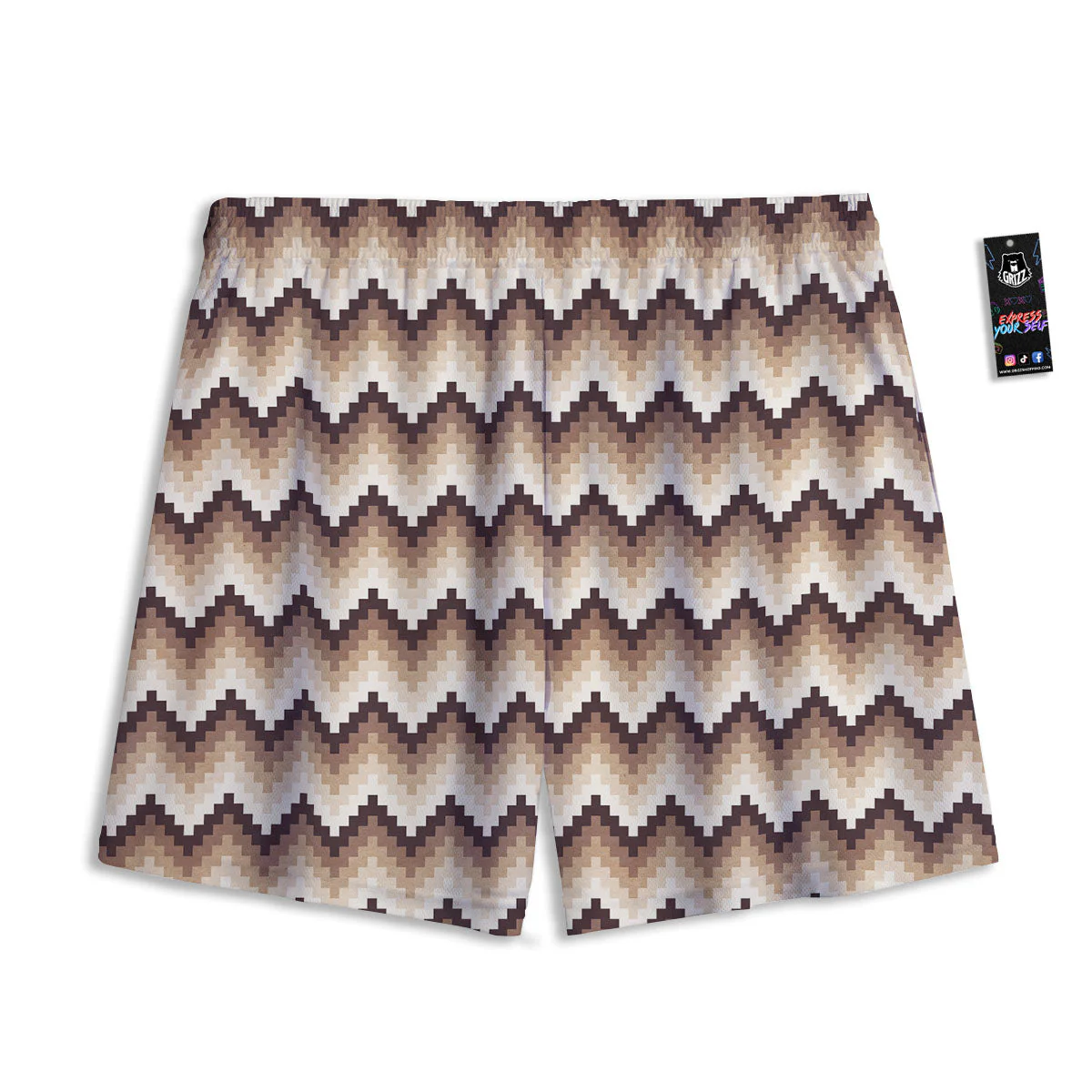 Zigzag Pixel Print Pattern Mesh Shorts - Image 2