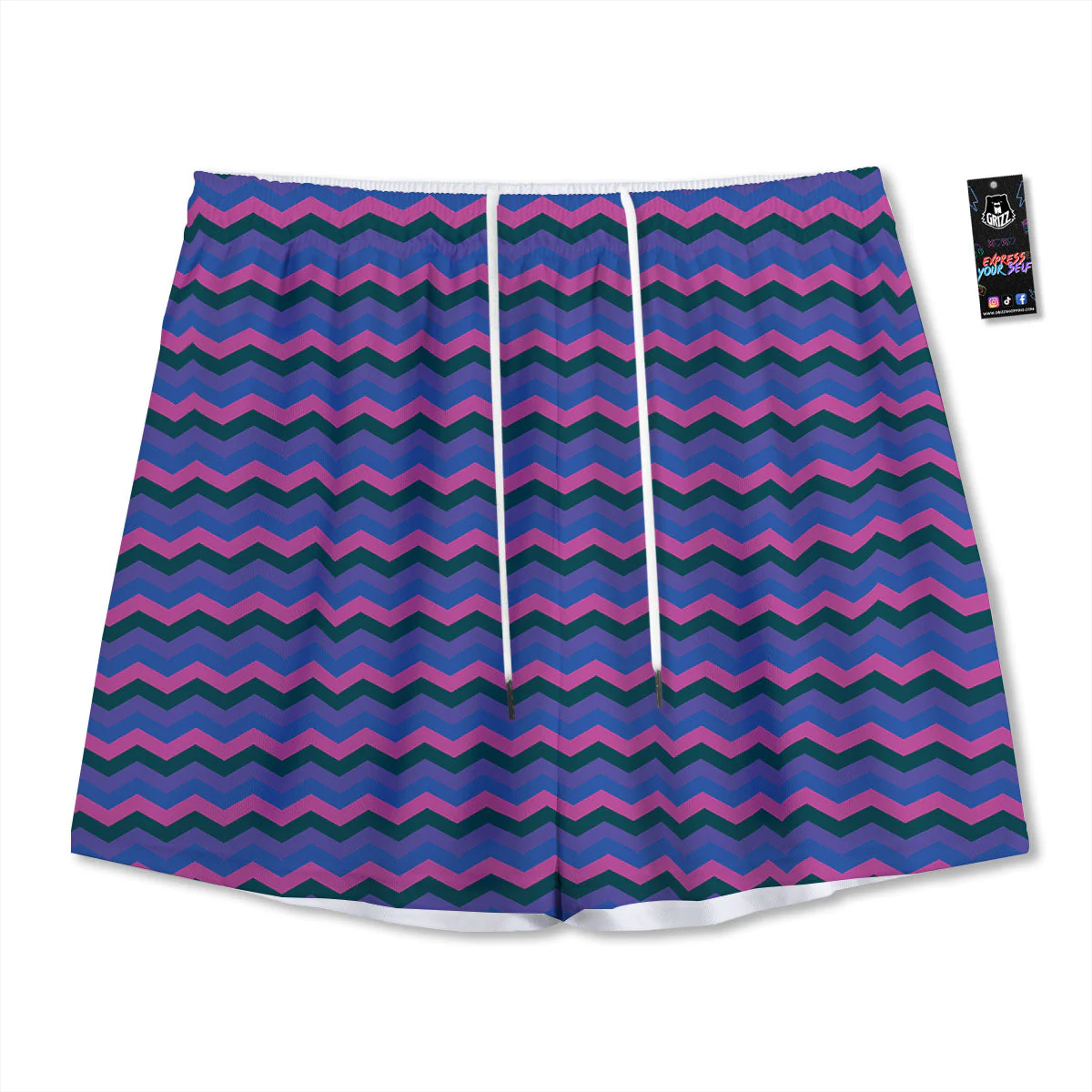 Zigzag Purple And Blue Print Pattern Mesh Shorts