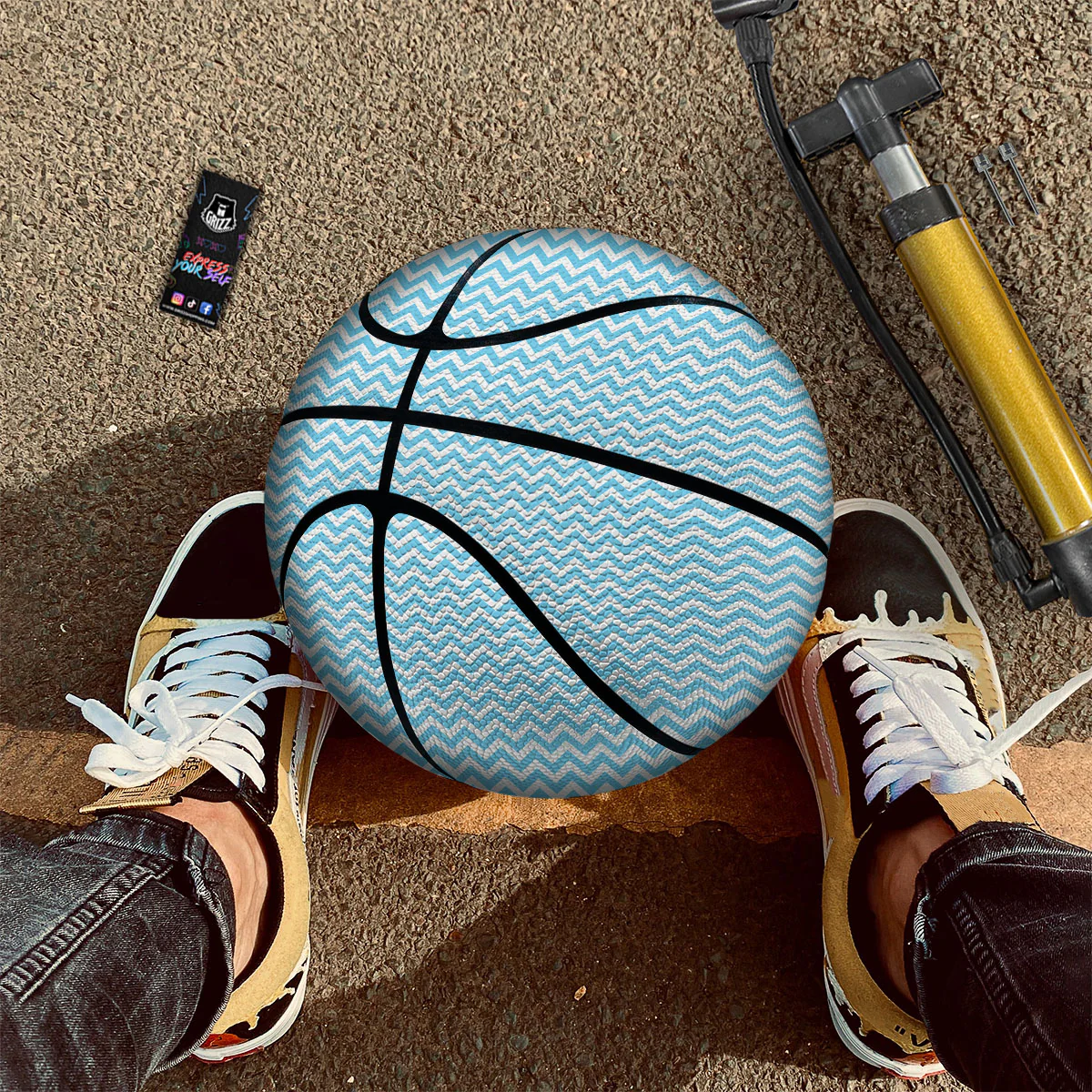 Zigzag White And Blue Print Pattern Basketball - Image 2