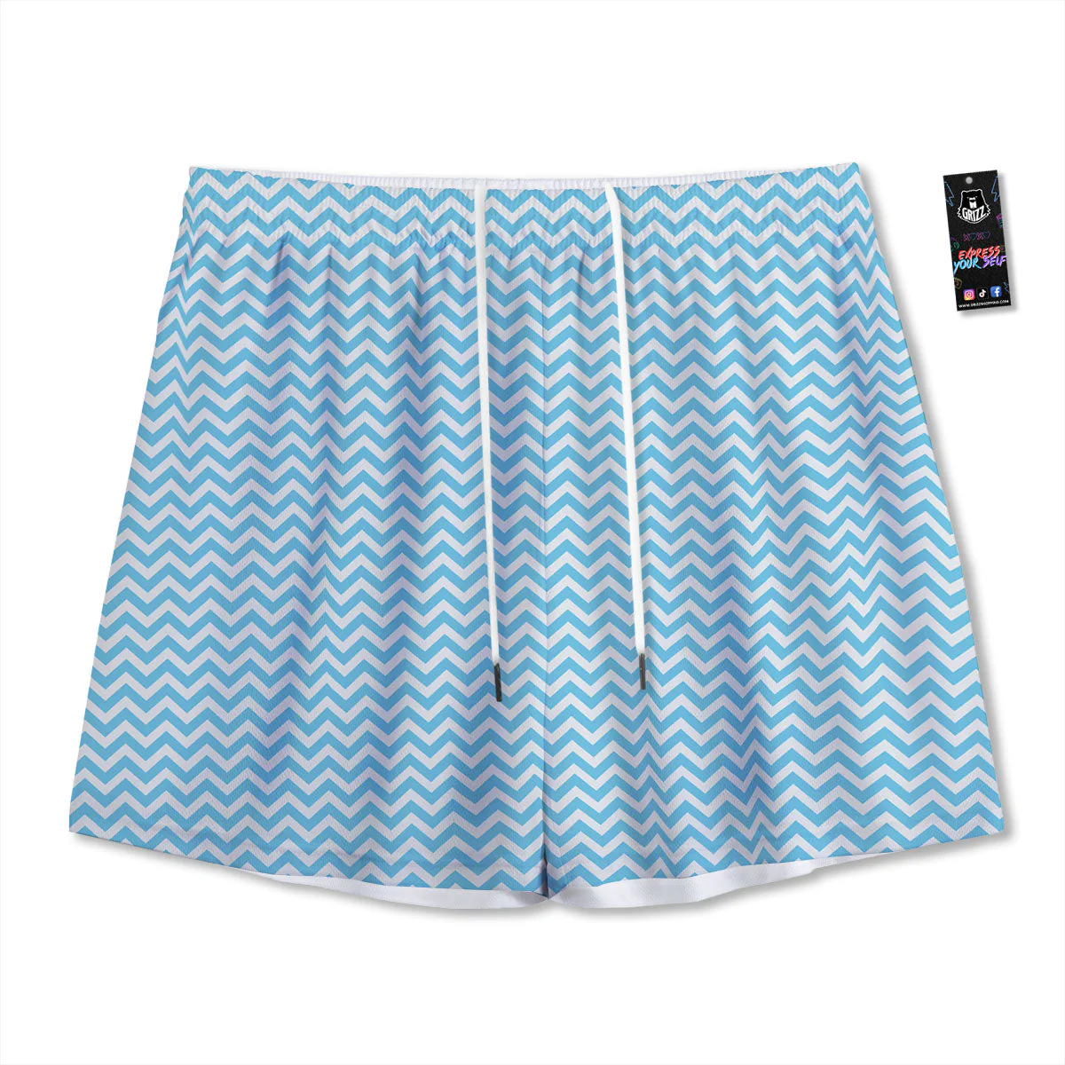Zigzag White And Blue Print Pattern Mesh Shorts