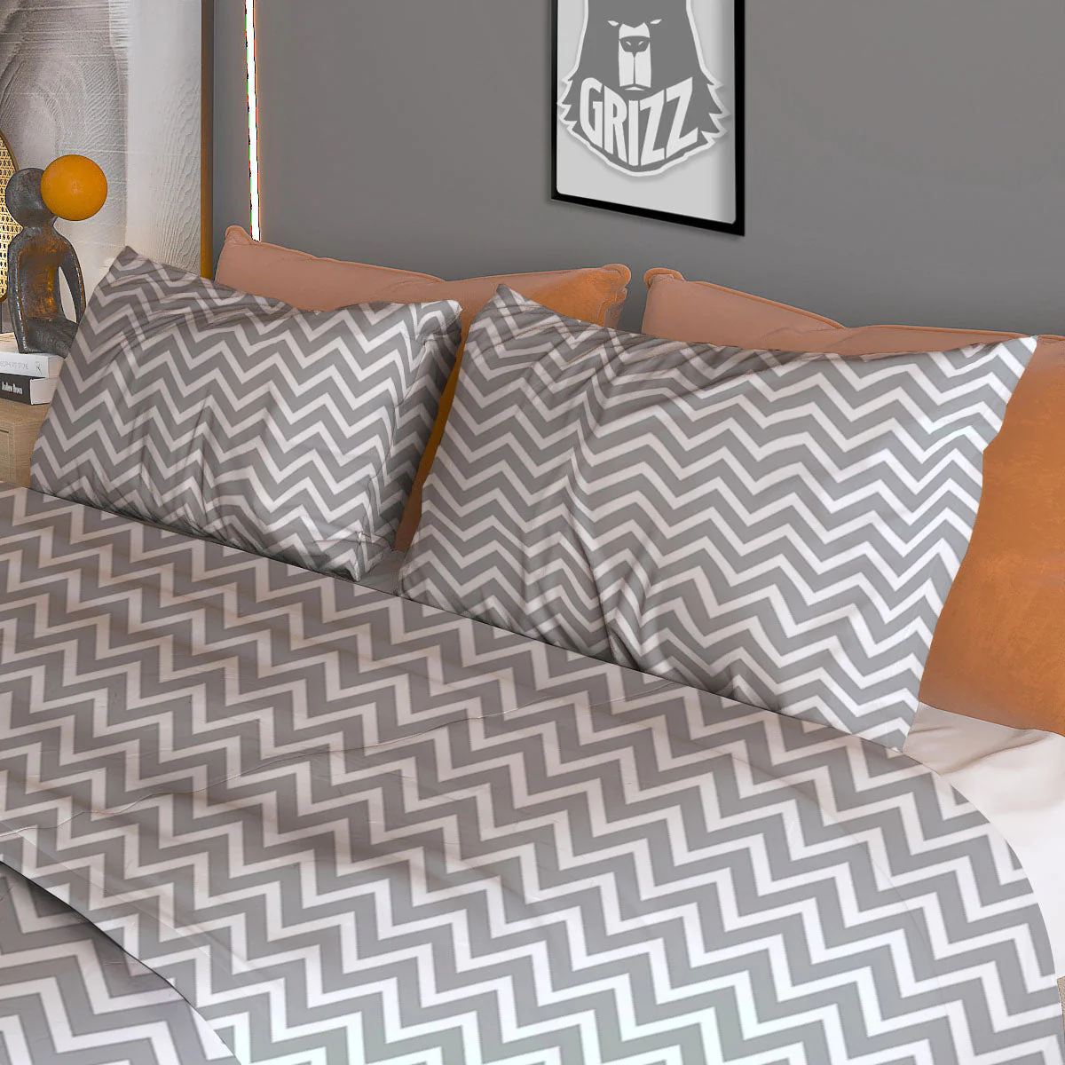 Zigzag White And Grey Print Pattern Duvet Cover Bedding Set - Image 3