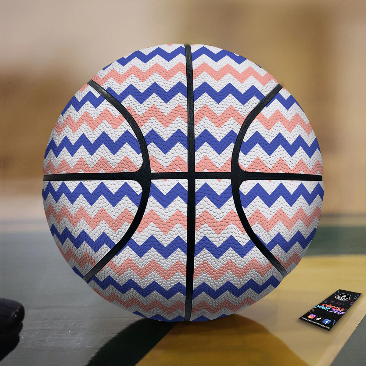 Zigzag White Pink And Navy Print Pattern Basketball