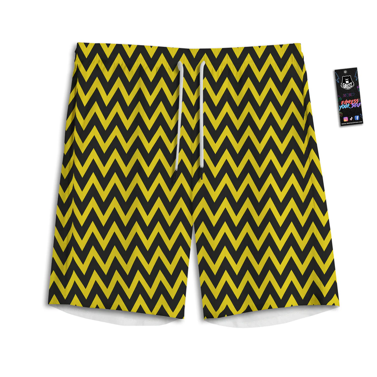 Zigzag Yellow And Black Print Pattern Men's Athletic Shorts