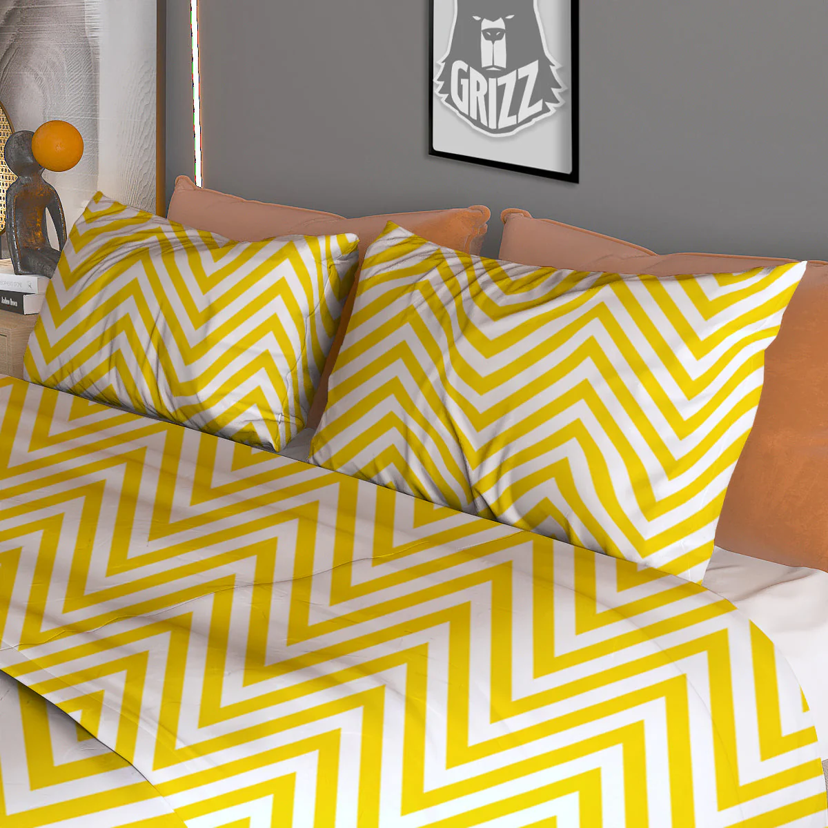 Zigzag Yellow And White Print Pattern Duvet Cover Bedding Set - Image 3