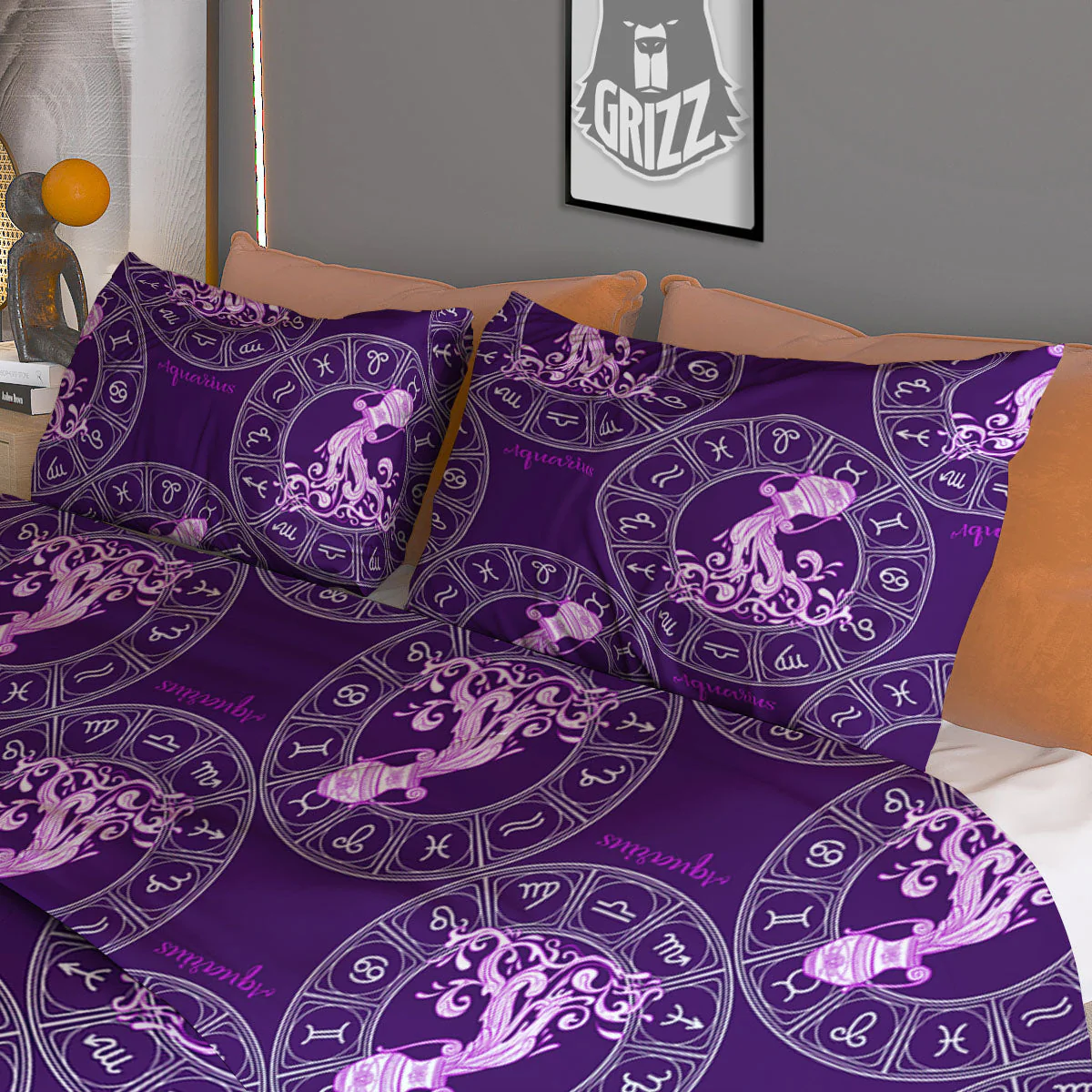 Zodiac Aquarius Purple Print Pattern Duvet Cover Bedding Set - Image 3