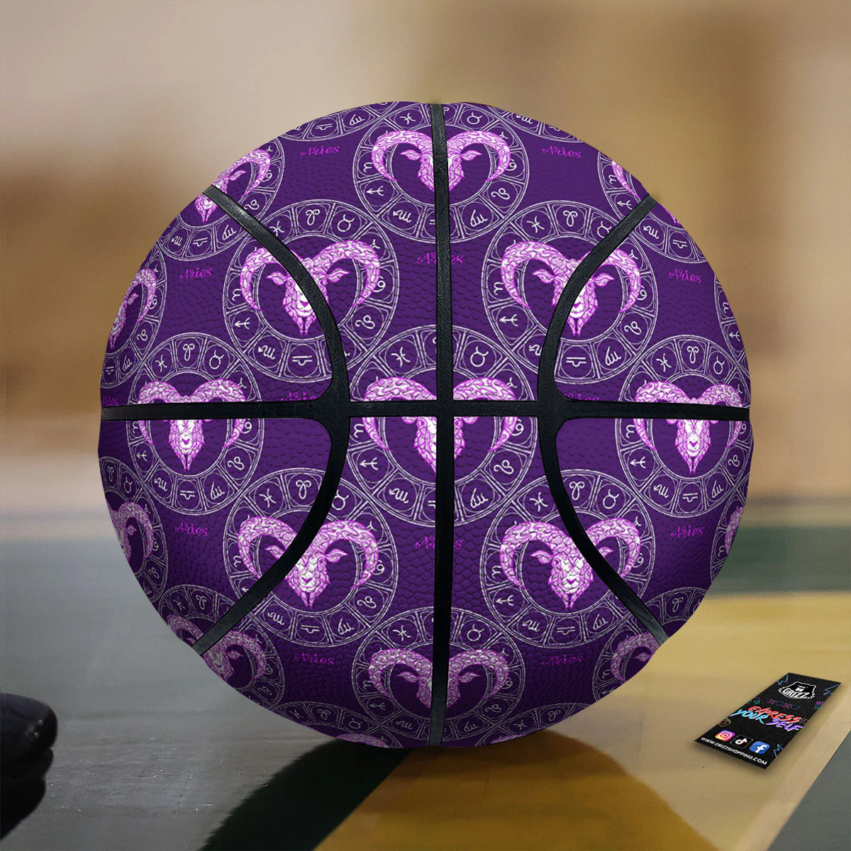 Zodiac Aries Purple Print Pattern Basketball