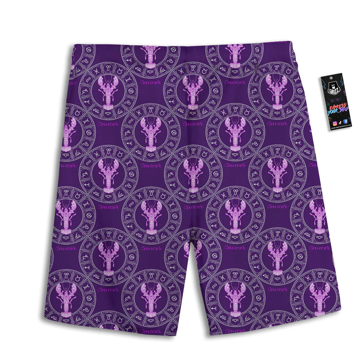 Zodiac Cancer Purple Print Pattern Men's Athletic Shorts - Image 2