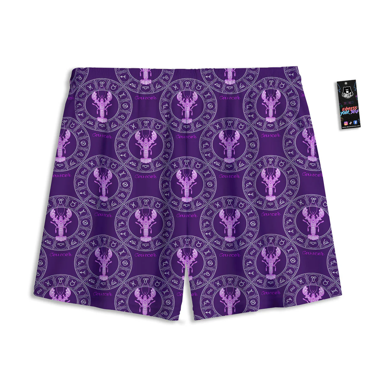 Zodiac Cancer Purple Print Pattern Mesh Shorts - Image 2