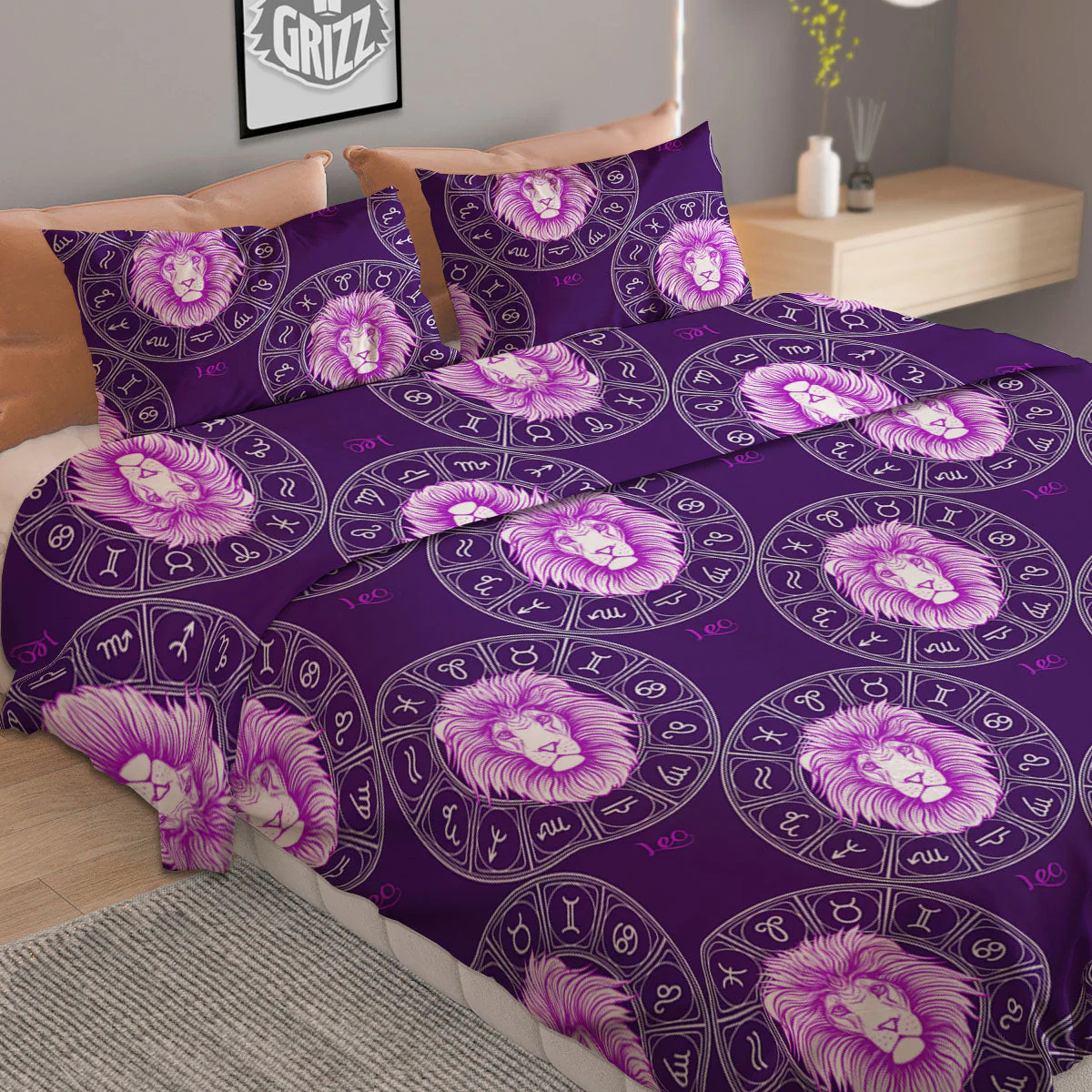 Zodiac Leo Purple Print Pattern Duvet Cover Bedding Set - Image 2