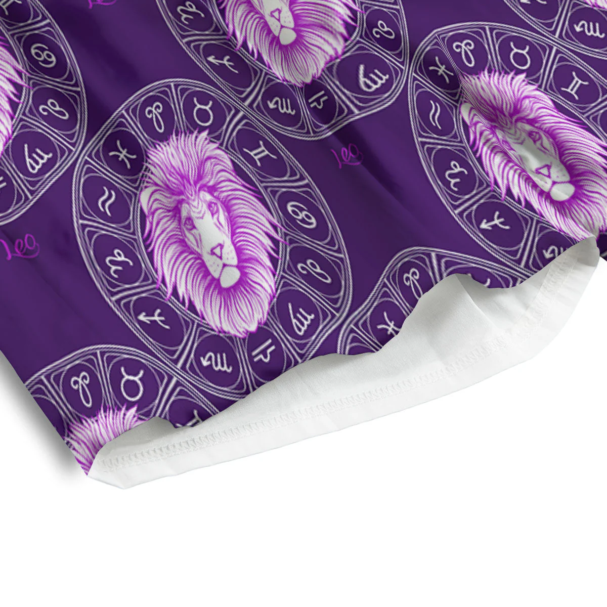 Zodiac Leo Purple Print Pattern Men's Athletic Shorts - Image 4