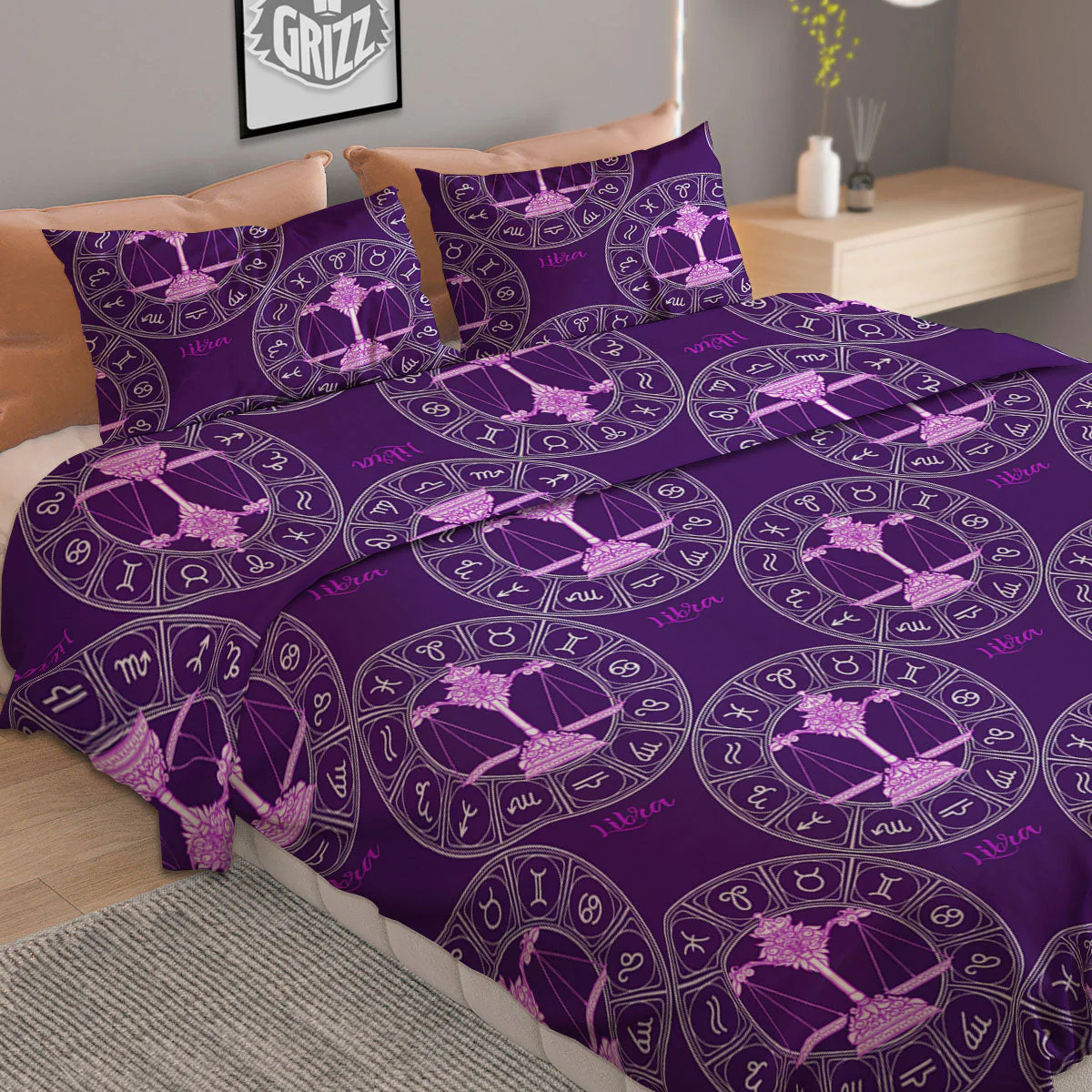 Zodiac Libra Purple Print Pattern Duvet Cover Bedding Set - Image 2