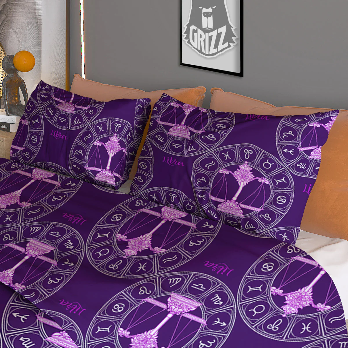 Zodiac Libra Purple Print Pattern Duvet Cover Bedding Set - Image 3