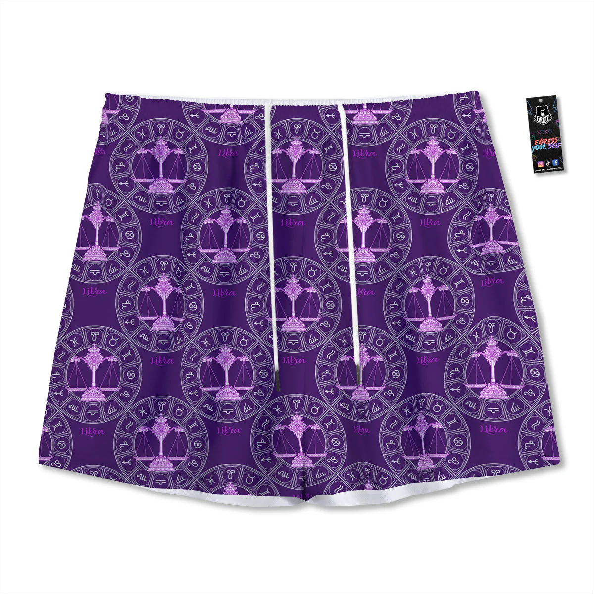 Zodiac Libra Purple Print Pattern Mesh Shorts