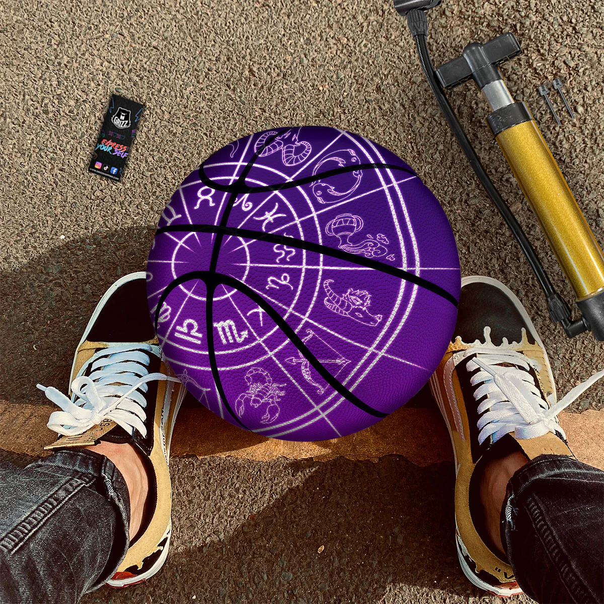 Zodiac Purple And White Signs Print Basketball - Image 2