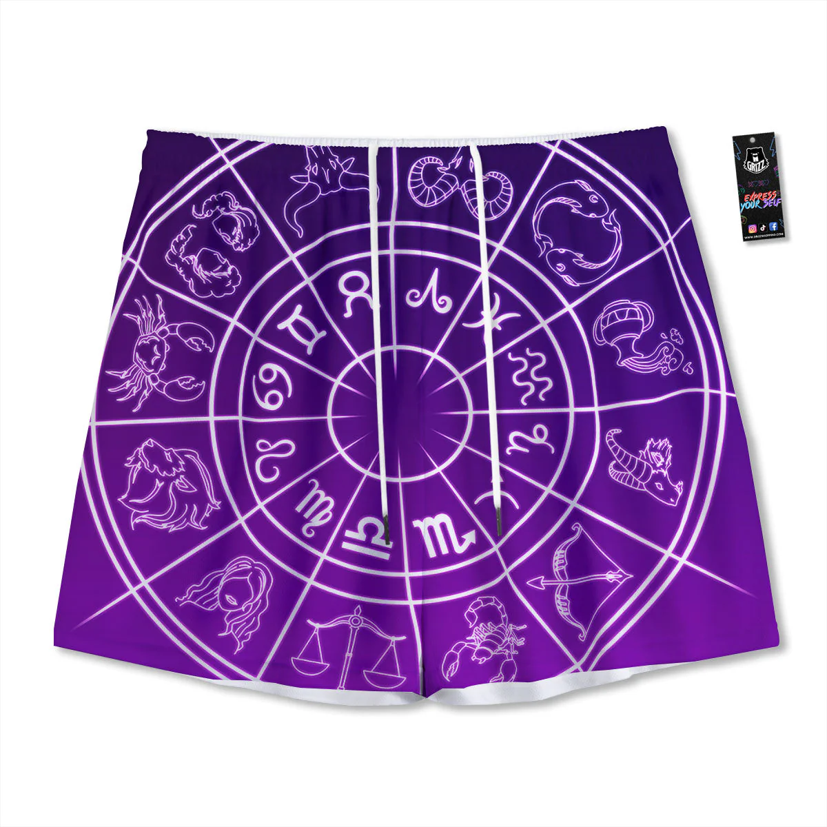 Zodiac Purple And White Signs Print Mesh Shorts
