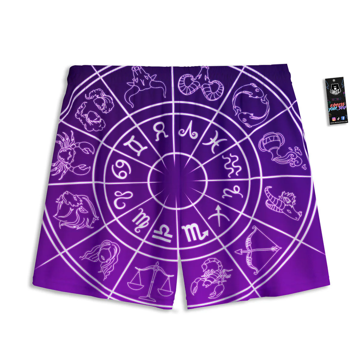 Zodiac Purple And White Signs Print Mesh Shorts - Image 2