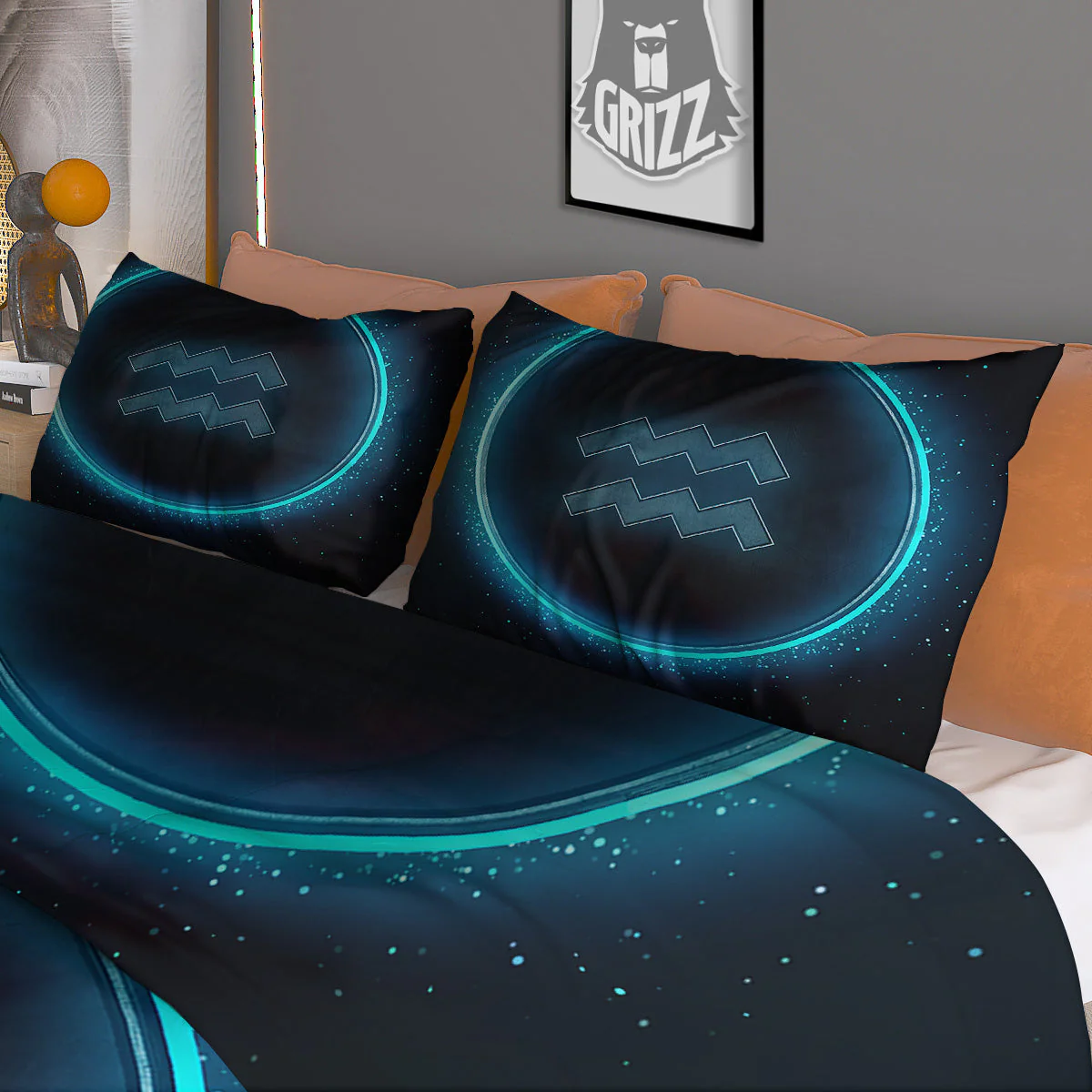 Zodiac Sign Blue Aquarius Print Duvet Cover Bedding Set - Image 3