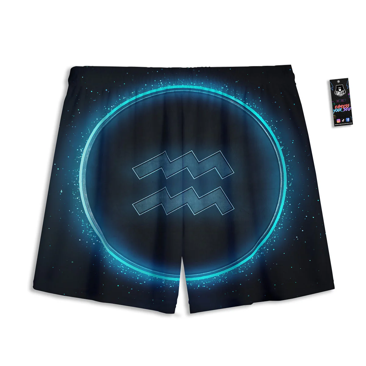 Zodiac Sign Blue Aquarius Print Mesh Shorts - Image 2