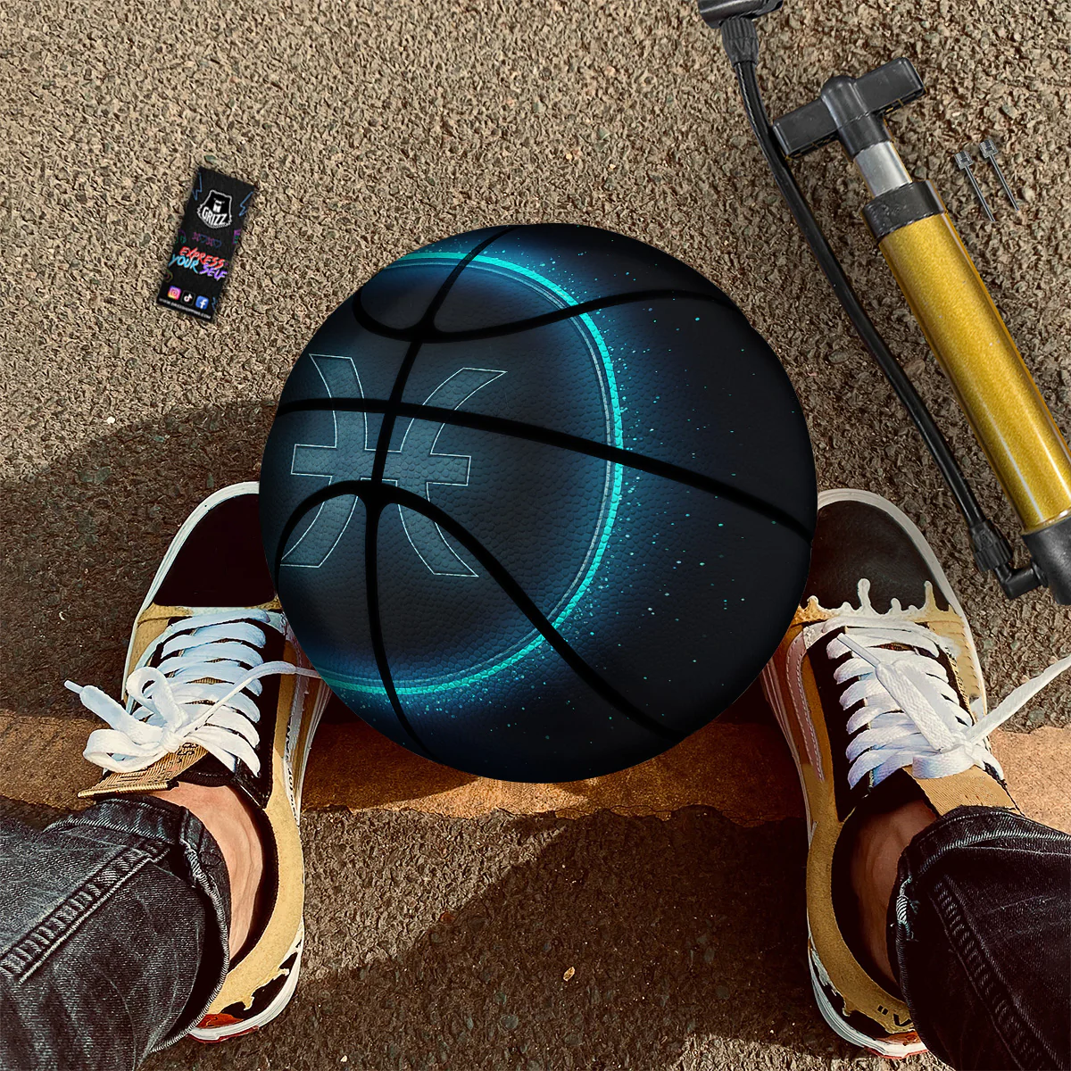 Zodiac Sign Blue Pisces Print Basketball - Image 3