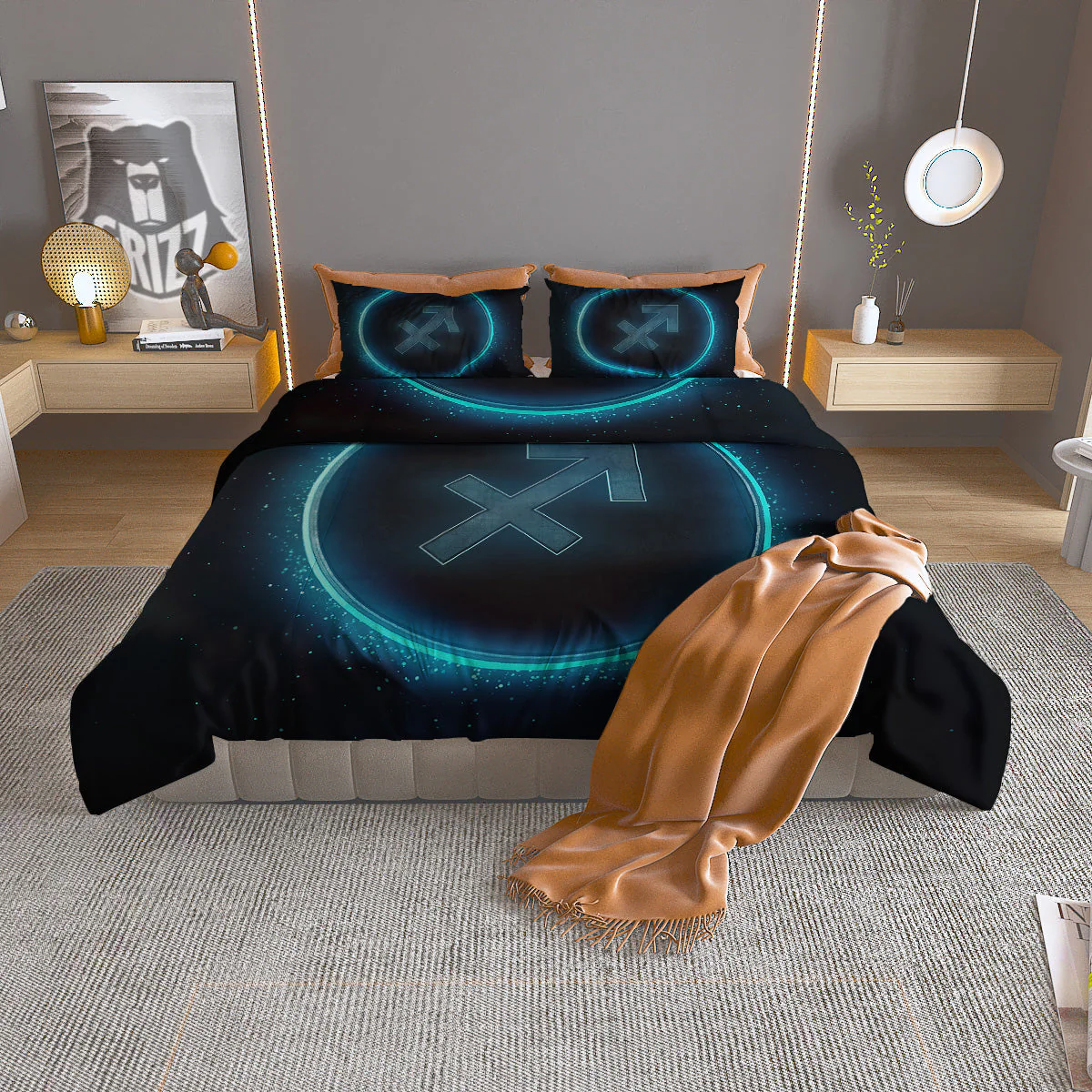 Zodiac Sign Blue Sagittarius Print Duvet Cover Bedding Set