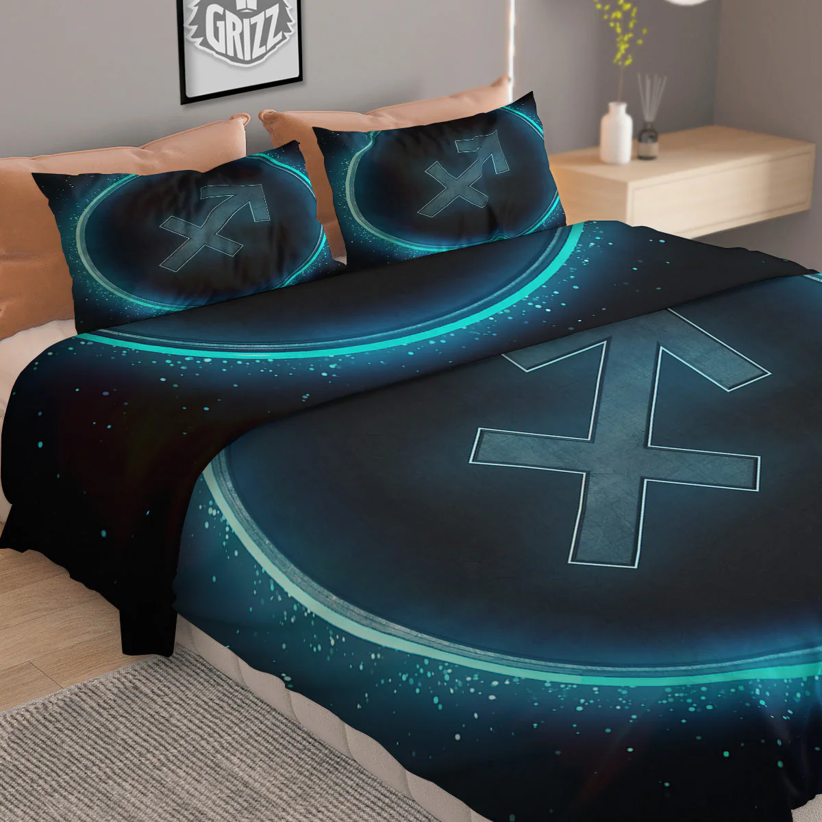 Zodiac Sign Blue Sagittarius Print Duvet Cover Bedding Set - Image 2