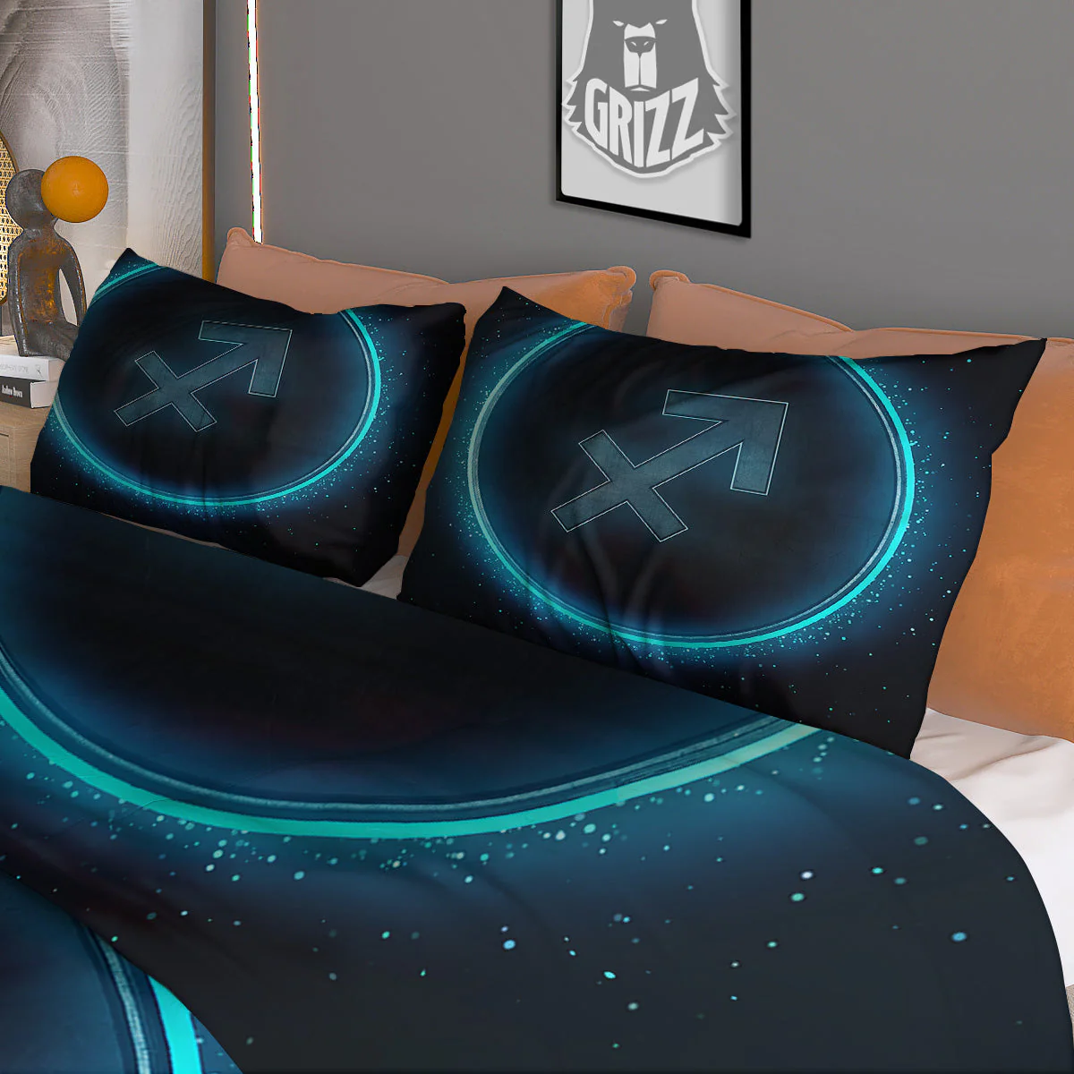 Zodiac Sign Blue Sagittarius Print Duvet Cover Bedding Set - Image 3